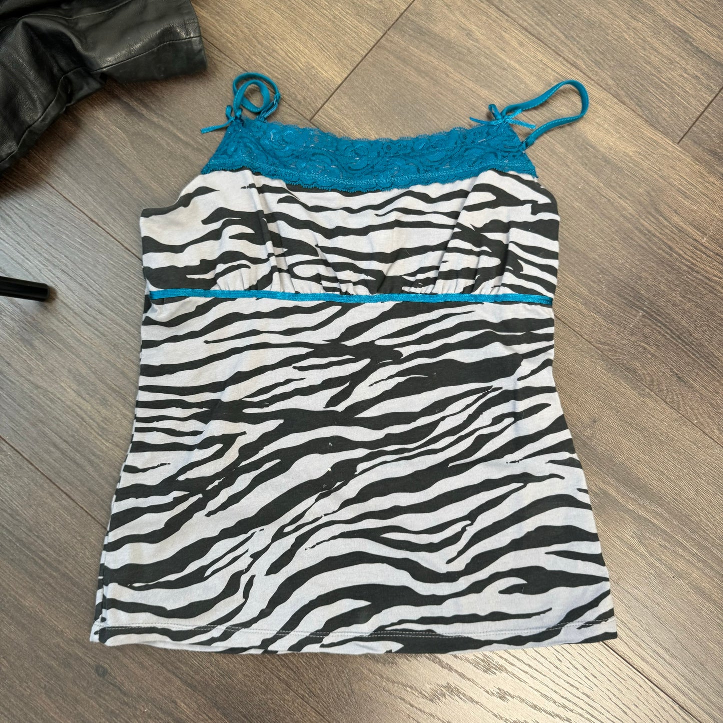 Zebra Print Lace Trim Cami Top