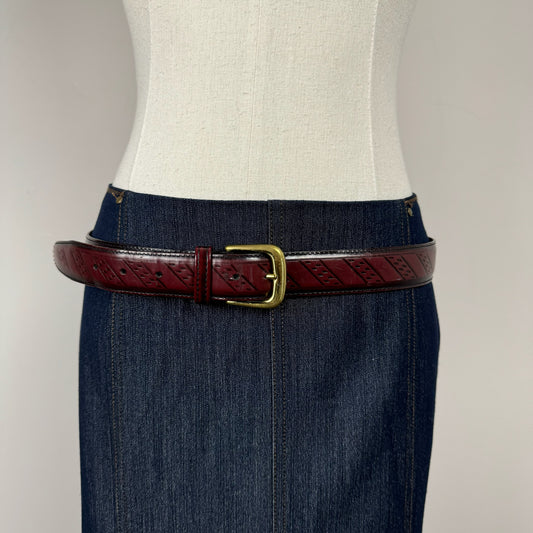 Western Dark Red/Brown Leather Belt