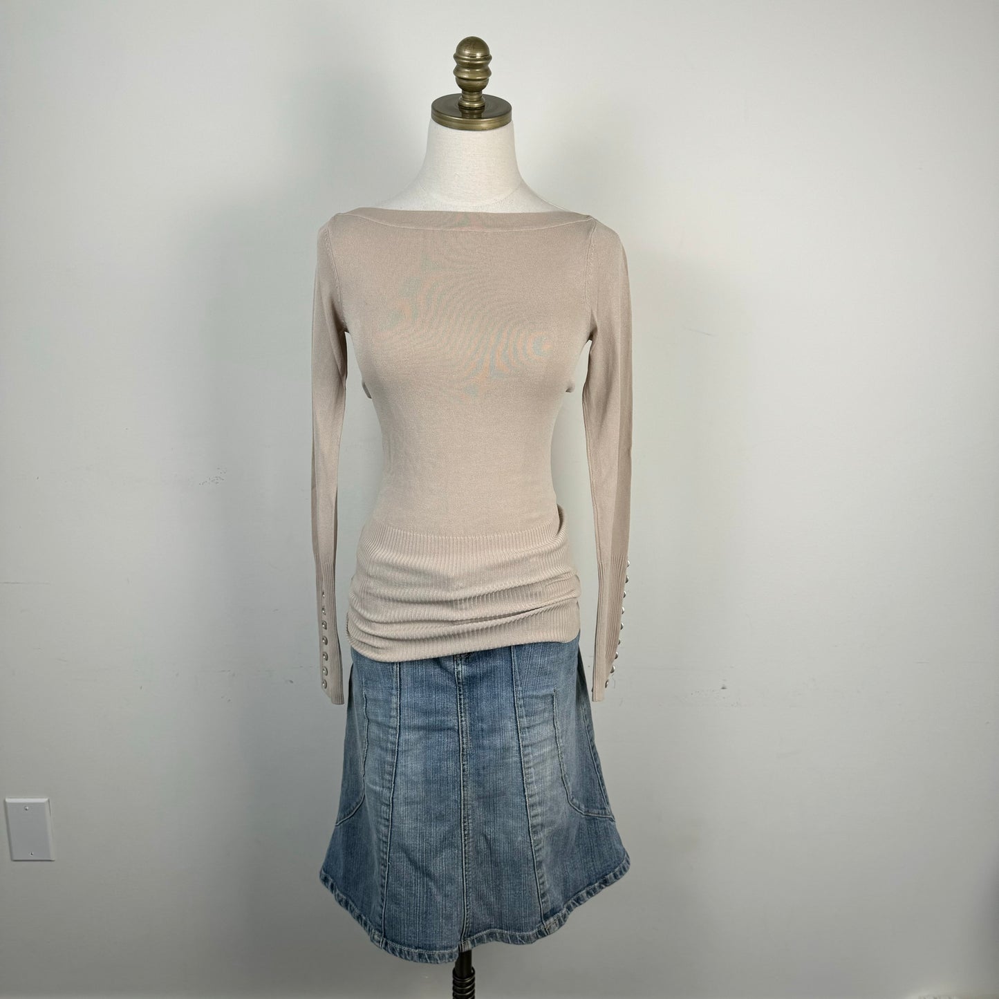 Vintage Light Wash Denim Midi Skirt