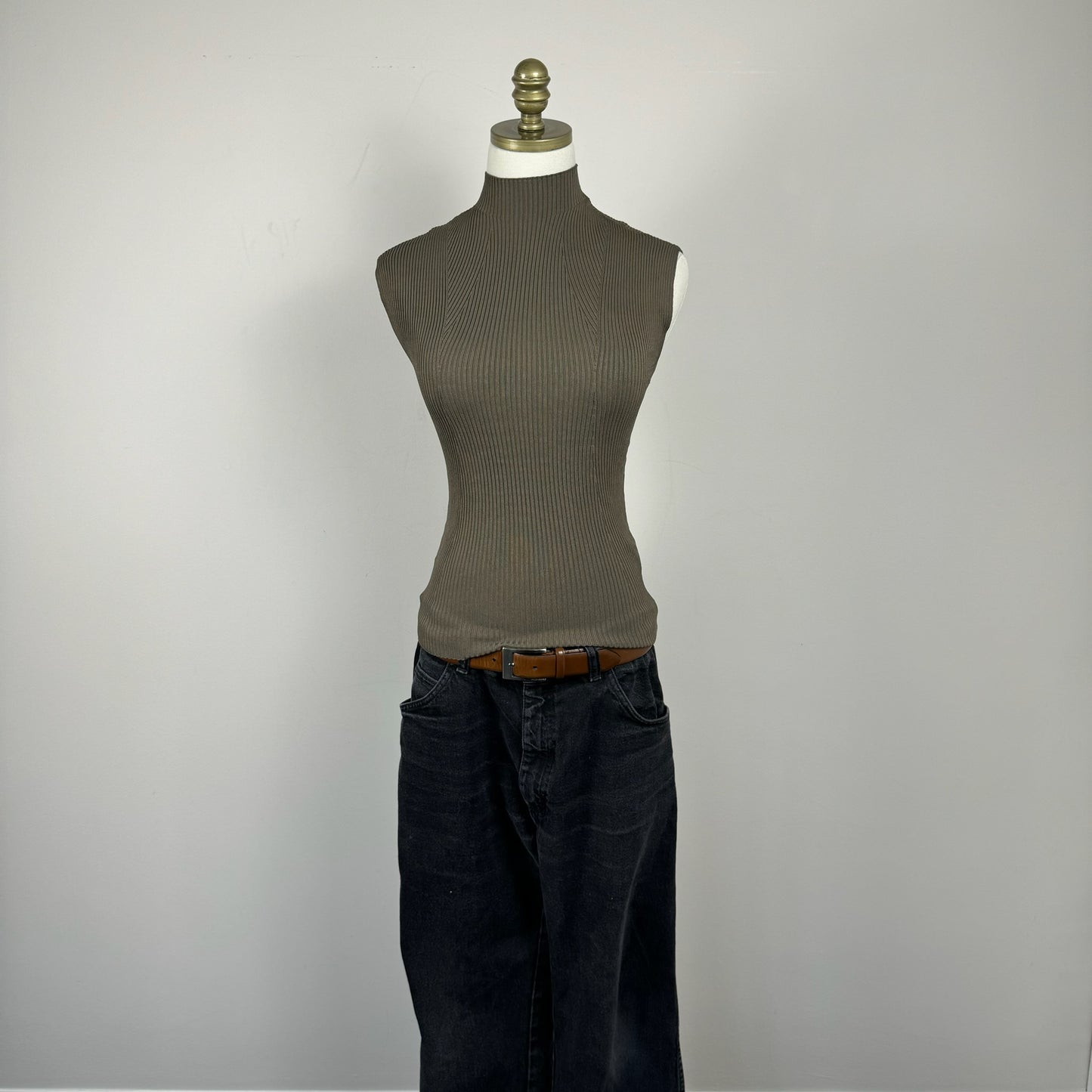 Mock Neck Fitted Ribbed Knit Top