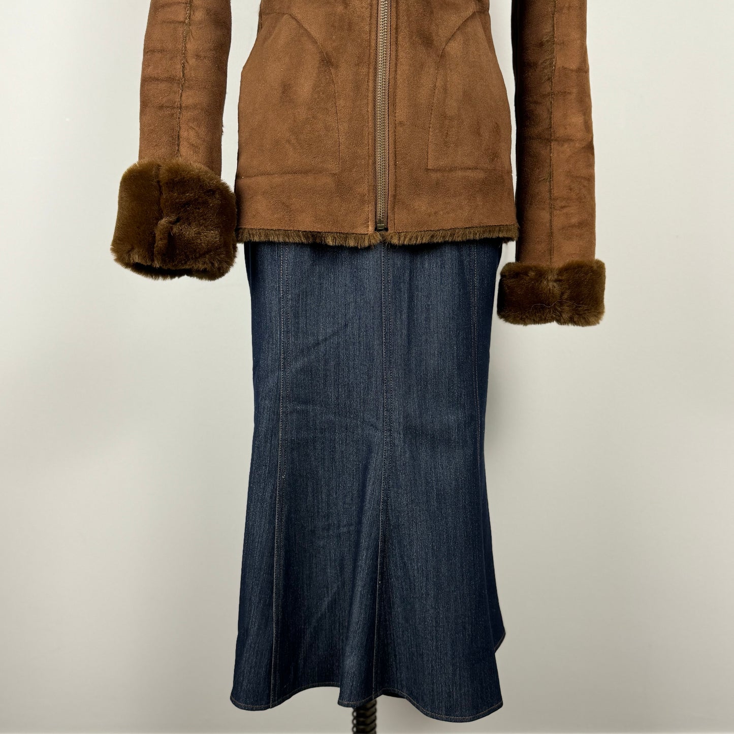 Vintage Dark Wash Denim Midi Skirt