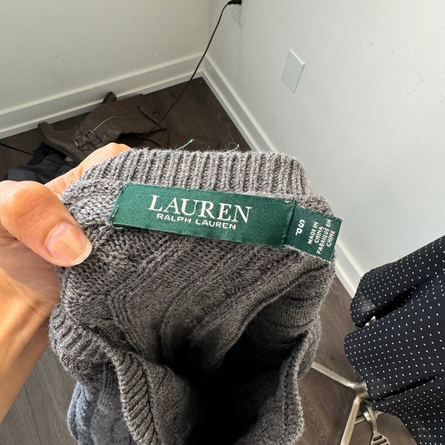 Ralph Lauren Boat Neck Grey Cable Knit Sweater