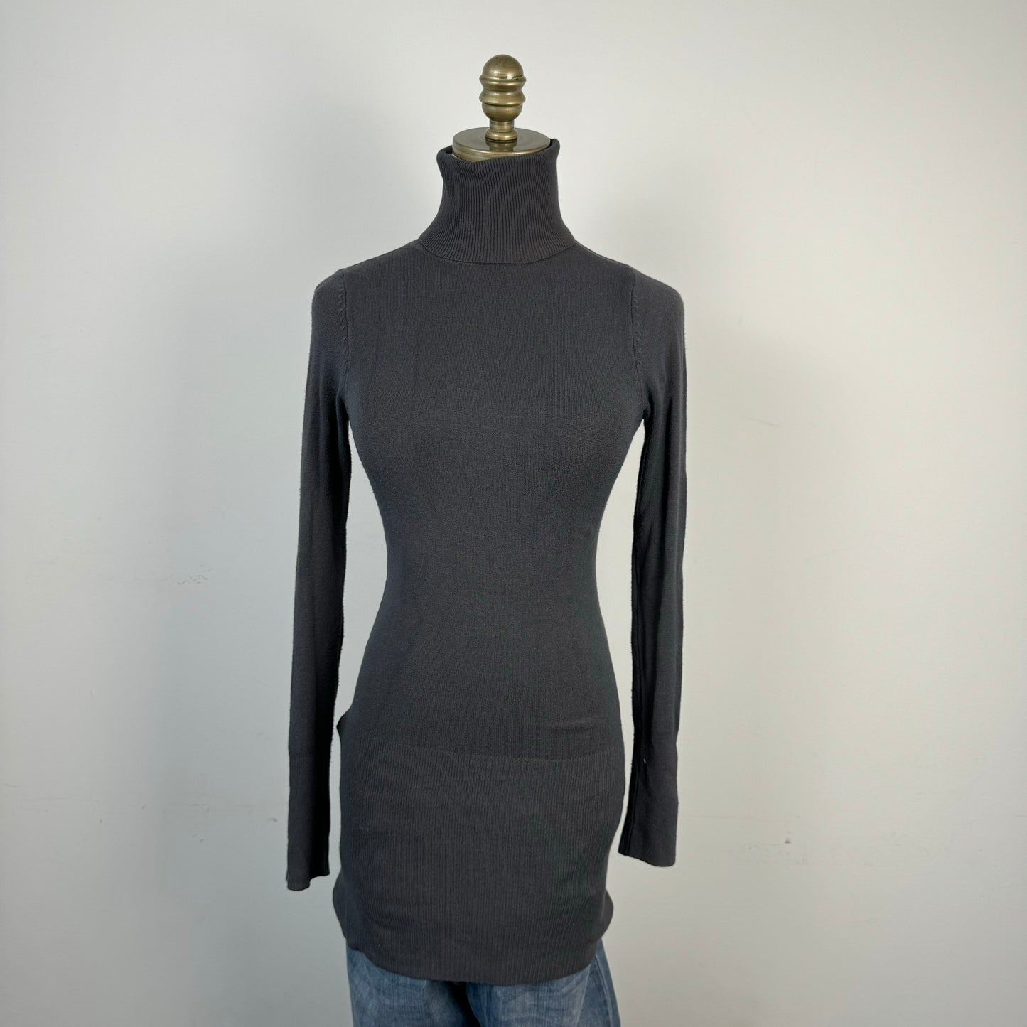 Vintage Grey Fitted Turtleneck Mini Dress / Long Top