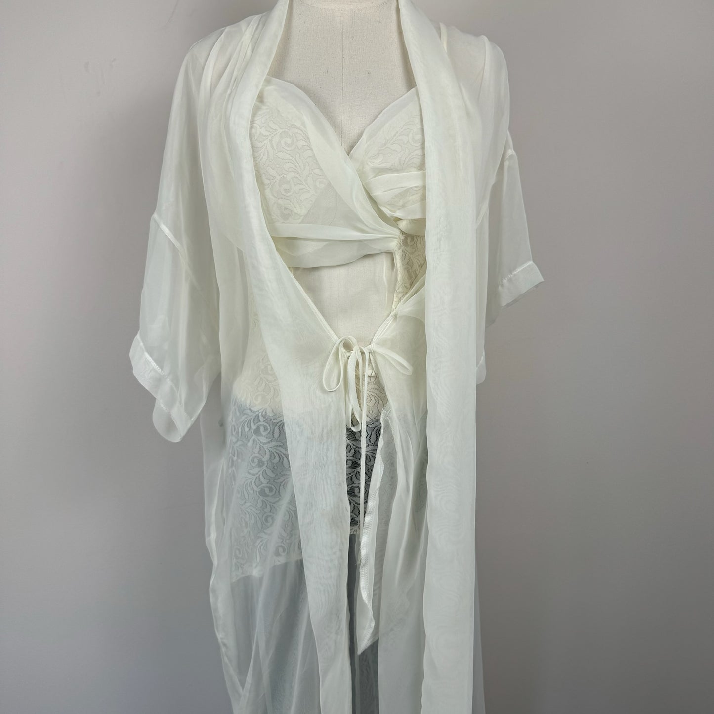 Vintage Cream Lace Sheer Slip Dress and Cover-Up