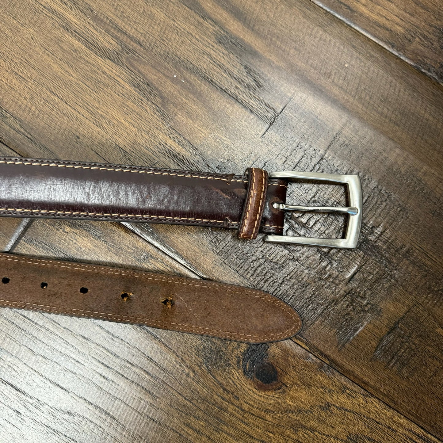 Vintage Brown Silver Buckle Leather Belt
