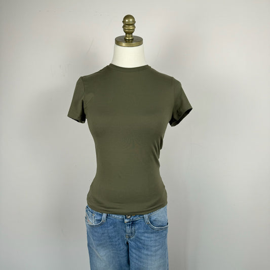 Olive Green Fitted Short Sleeve Top
