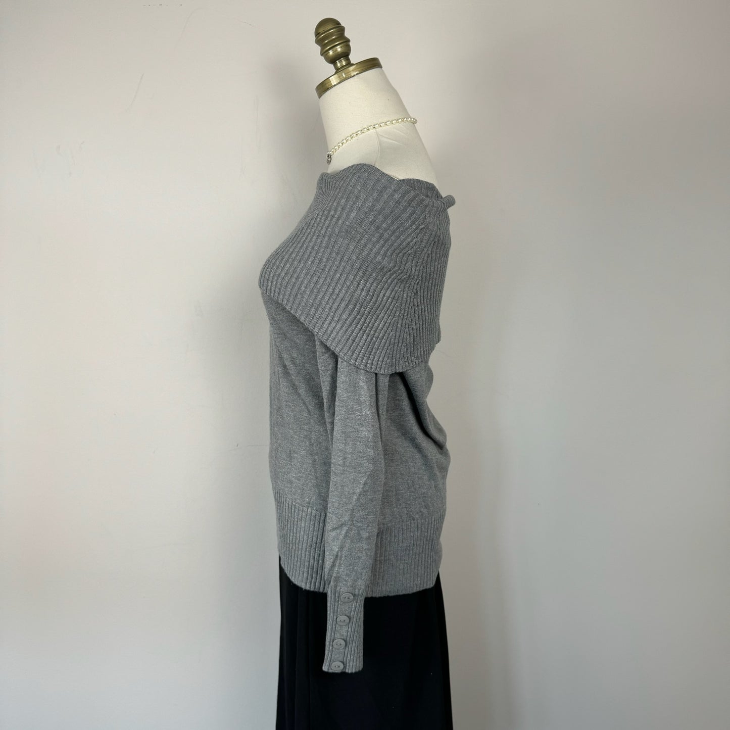 Grey Off Shoulder/Boatneck Knit Sweater