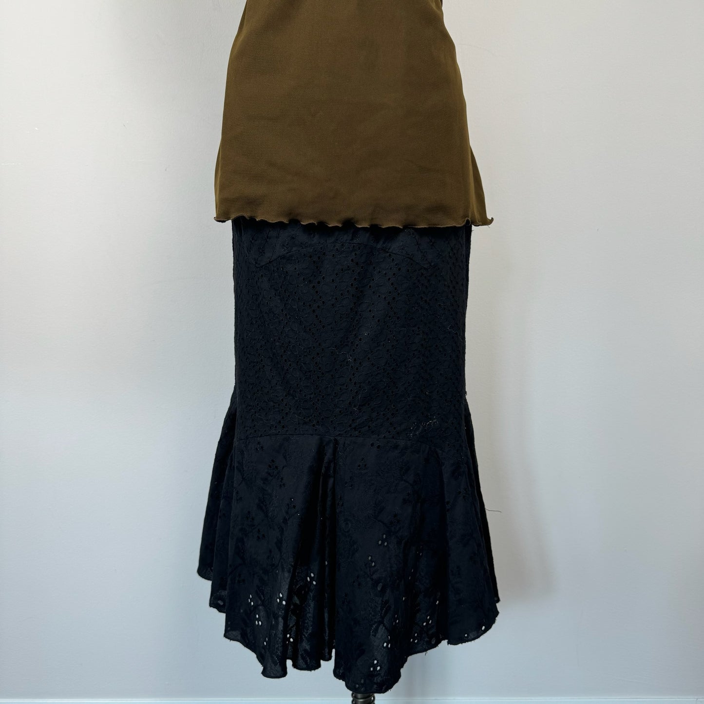 Vintage Black Linen Midi Skirt