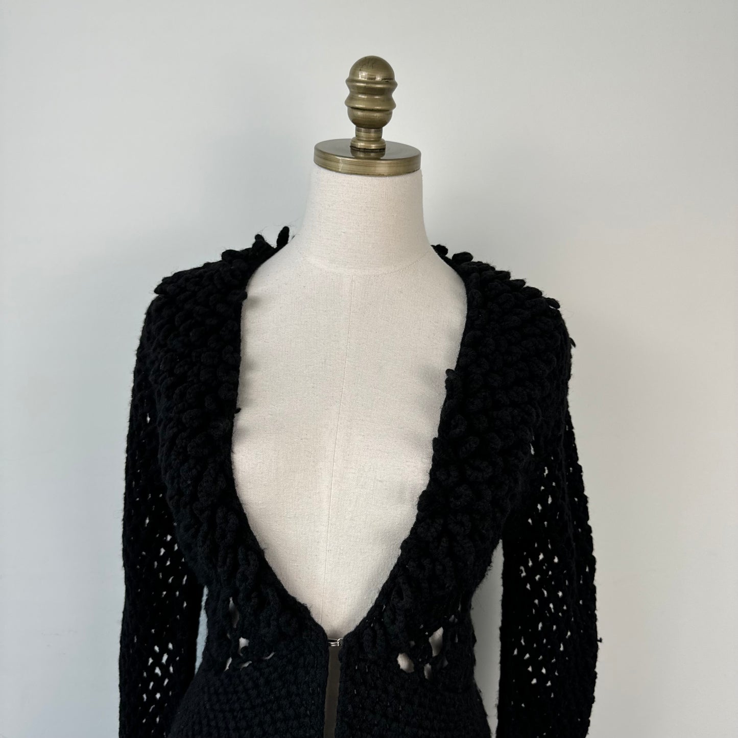 Black Open Front Mesh Crochet Sweater