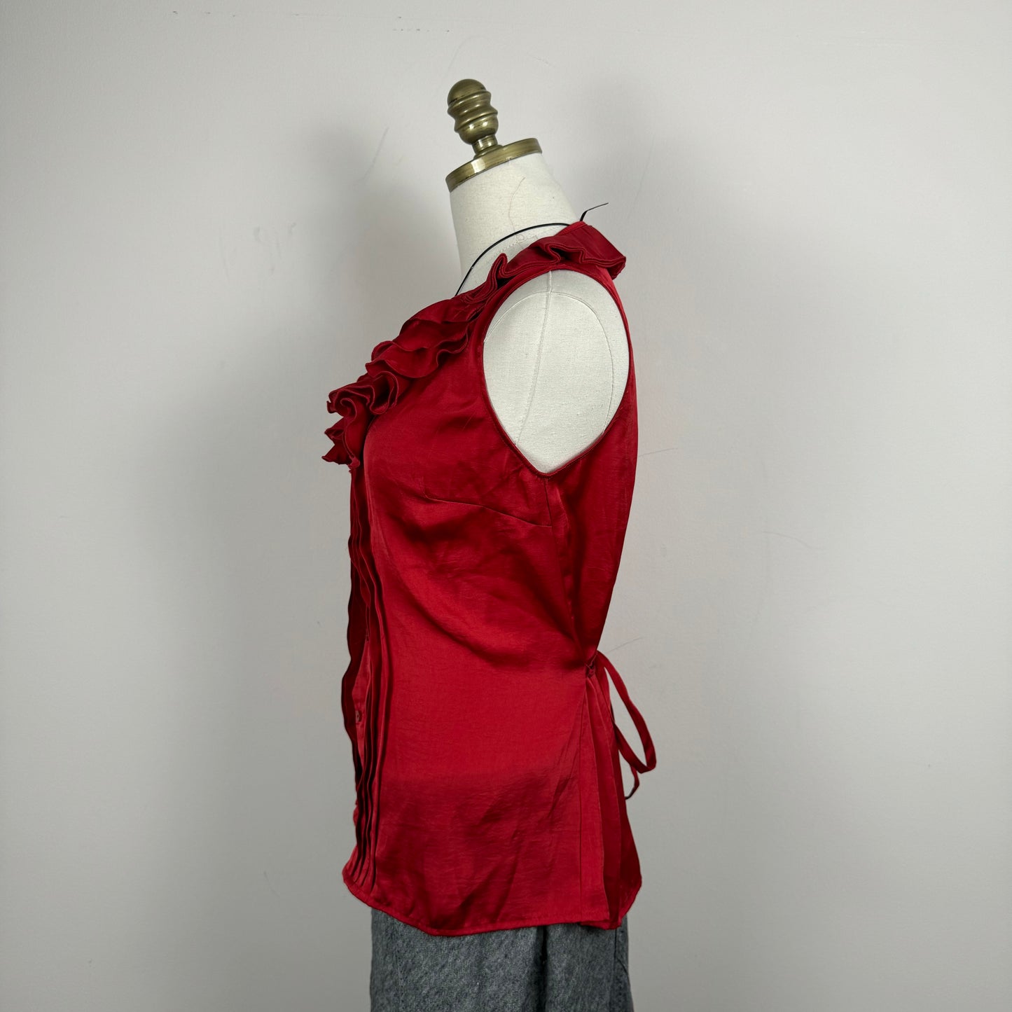 Vintage Ruffled Red Satin Top