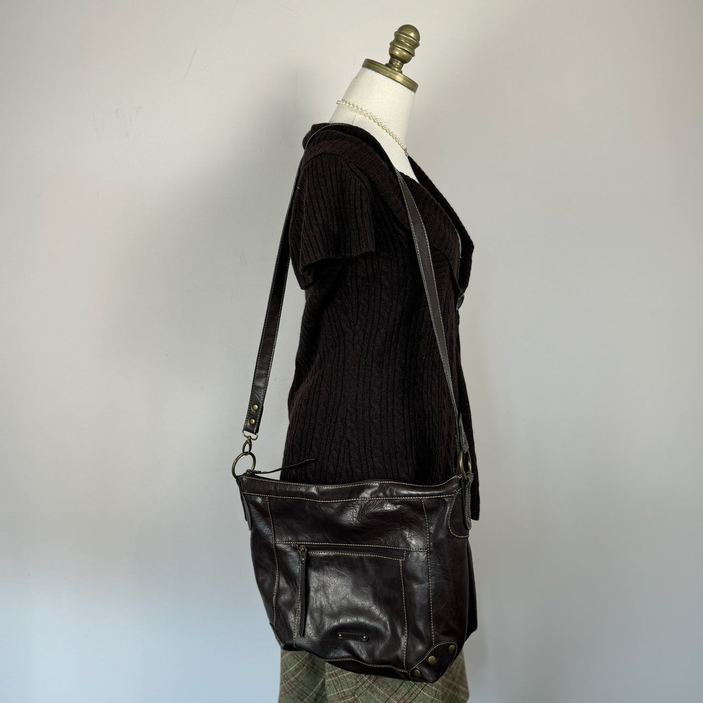 Vintage Brown Leather Crossbody Bag