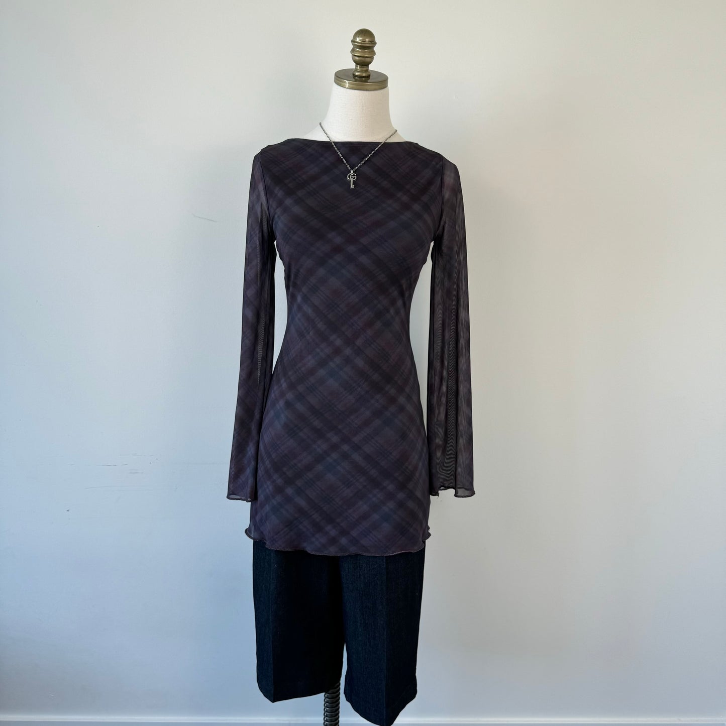 Plaid Mesh Overlay Mini Dress