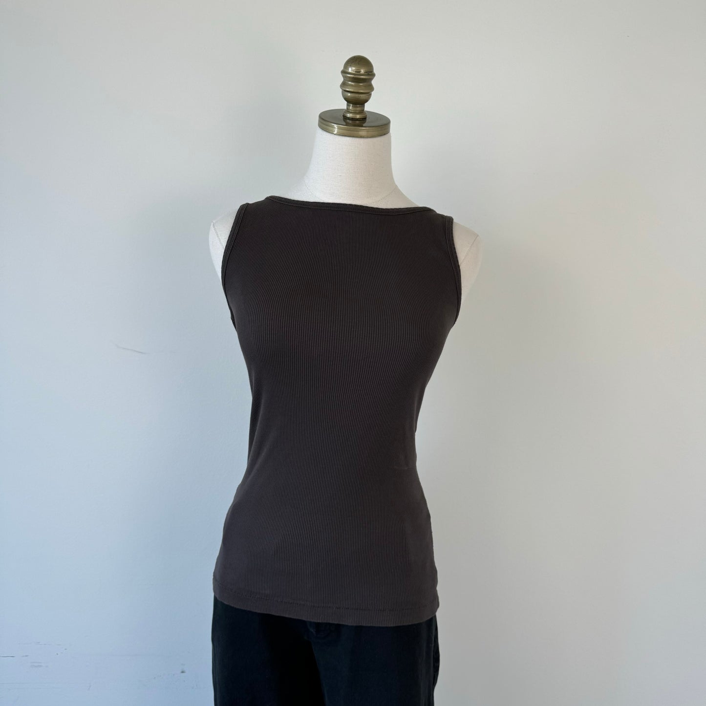 Brown Ribbed Tank Top