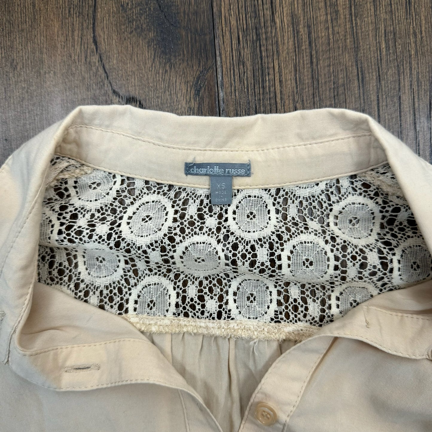 Charlotte Russe Lace Detail Button Up Shirt