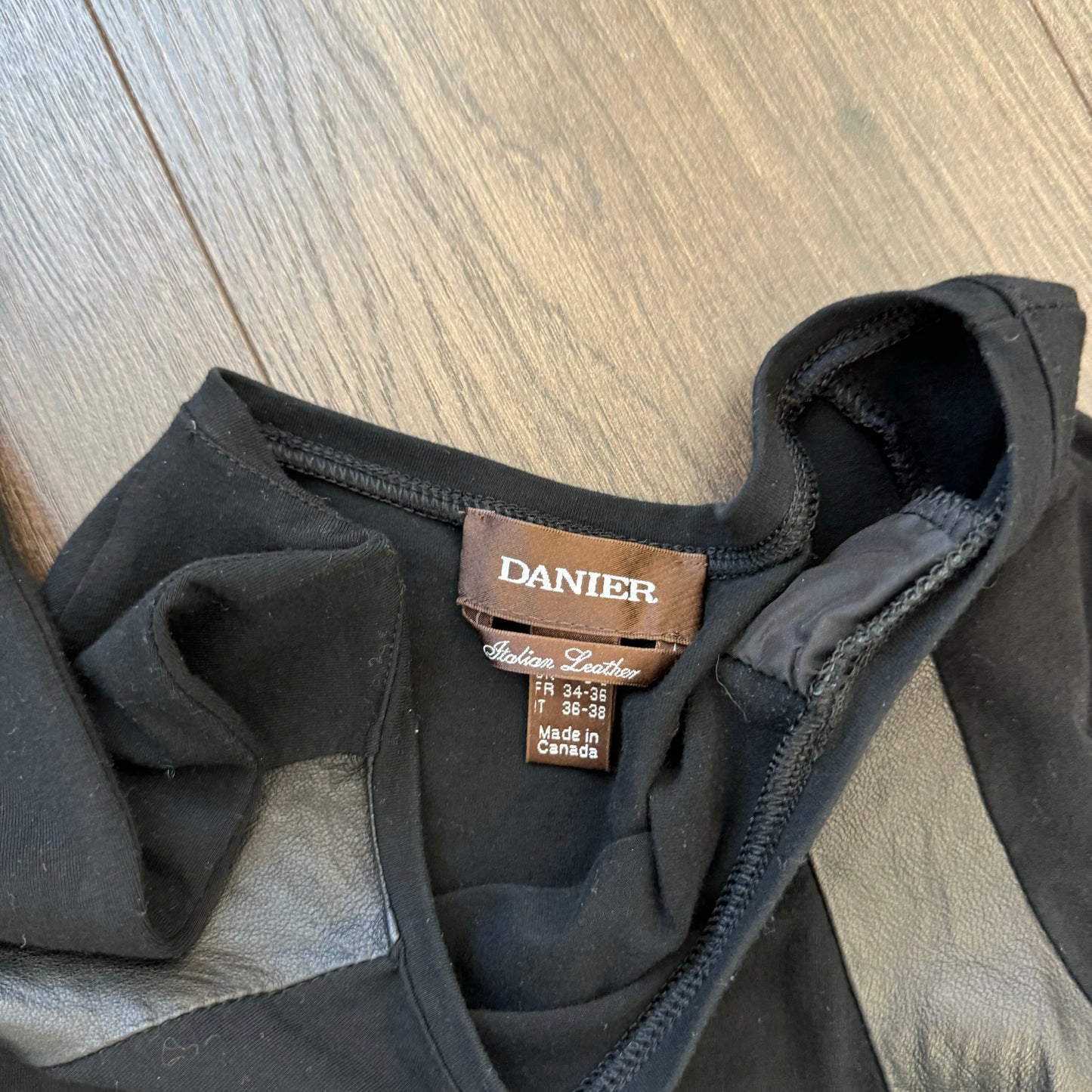 Danier Black Leather Knit Long Sleeve Top