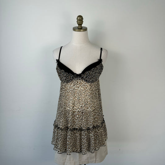 Rampage Leopard Print Mesh Babydoll Top