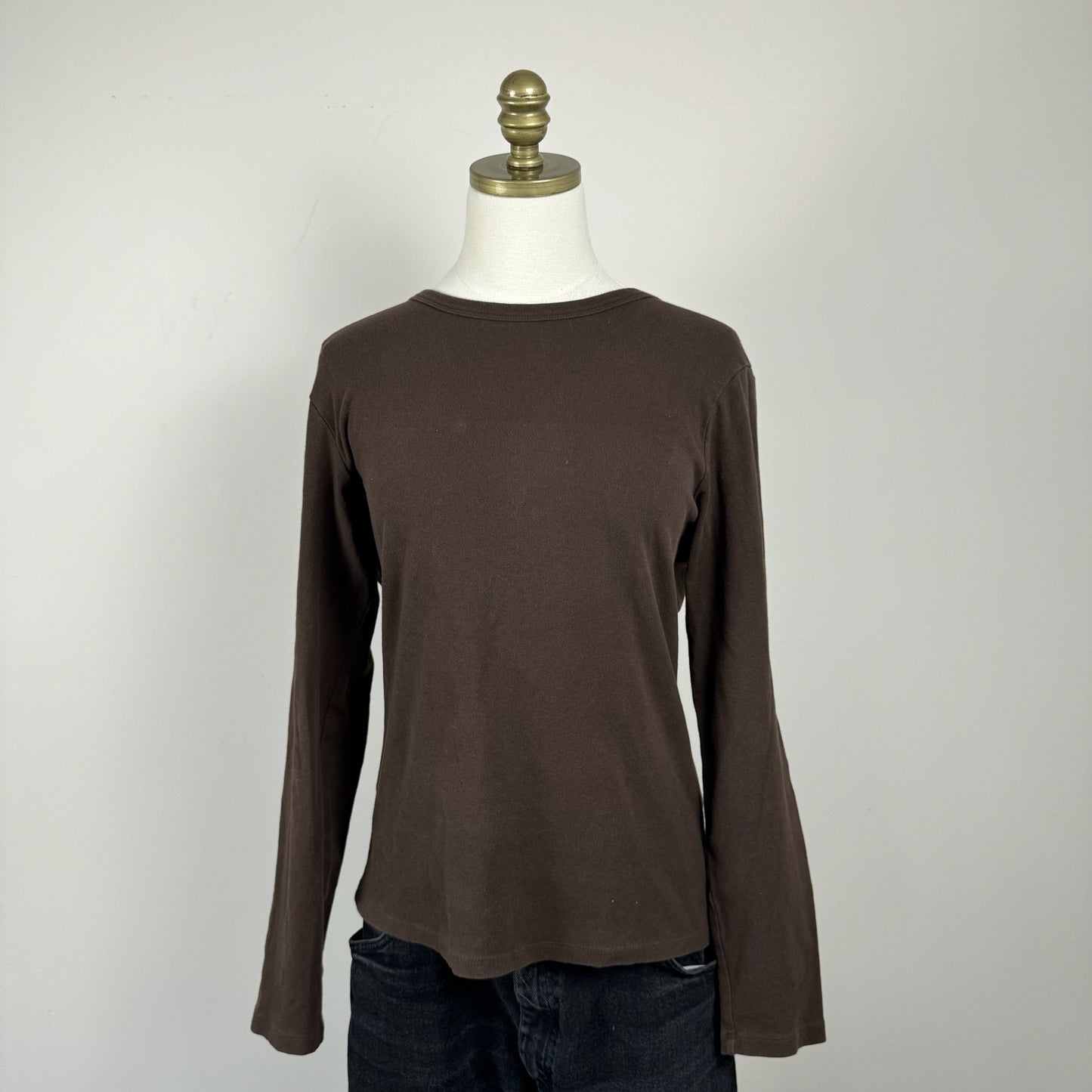 Brown Fitted Knit Long Sleeve Top