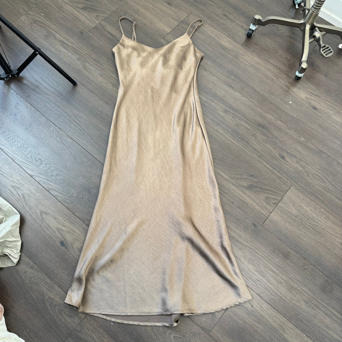 Brown Satin Midi Dress