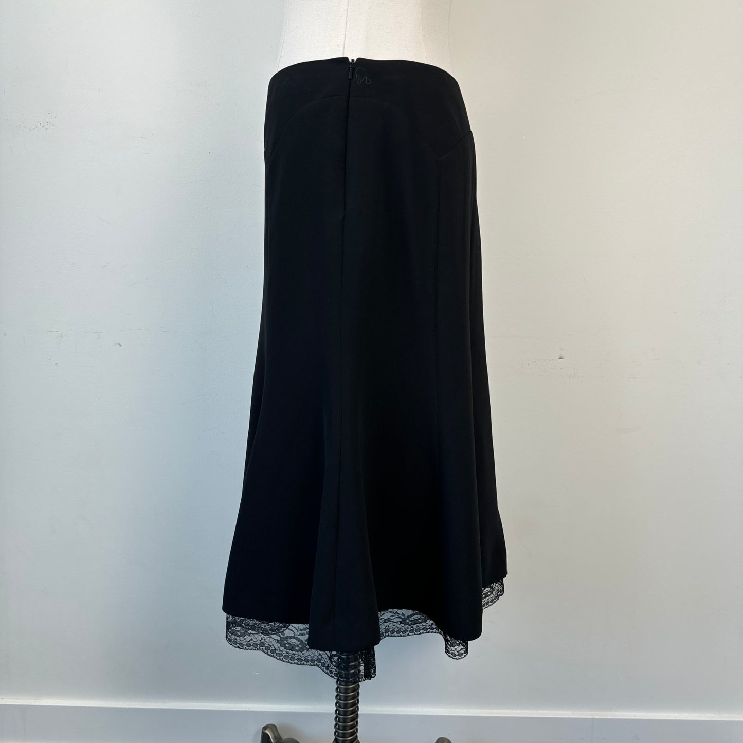 Black Lace Trim Midi Skirt