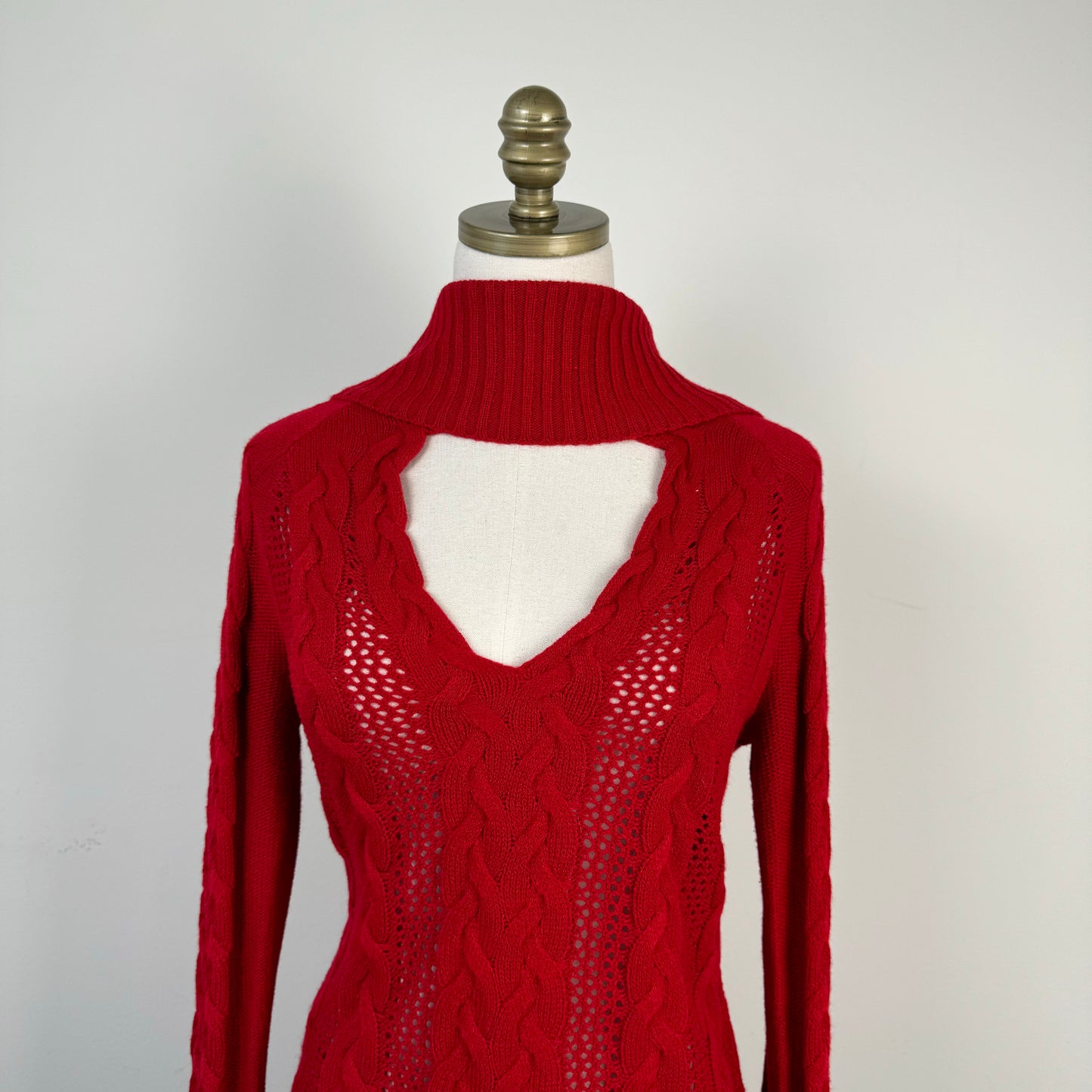 Red Cable Knit Bell Sleeve Sweater