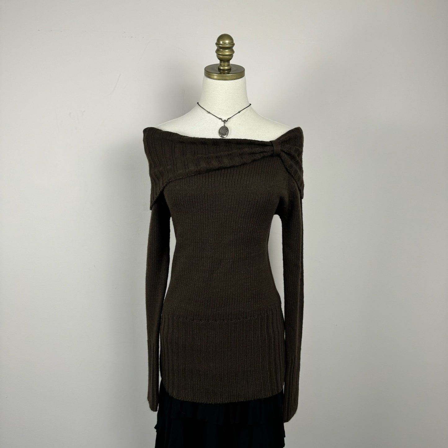 Brown Off The Shoulder Long Sweater/Mini Dress