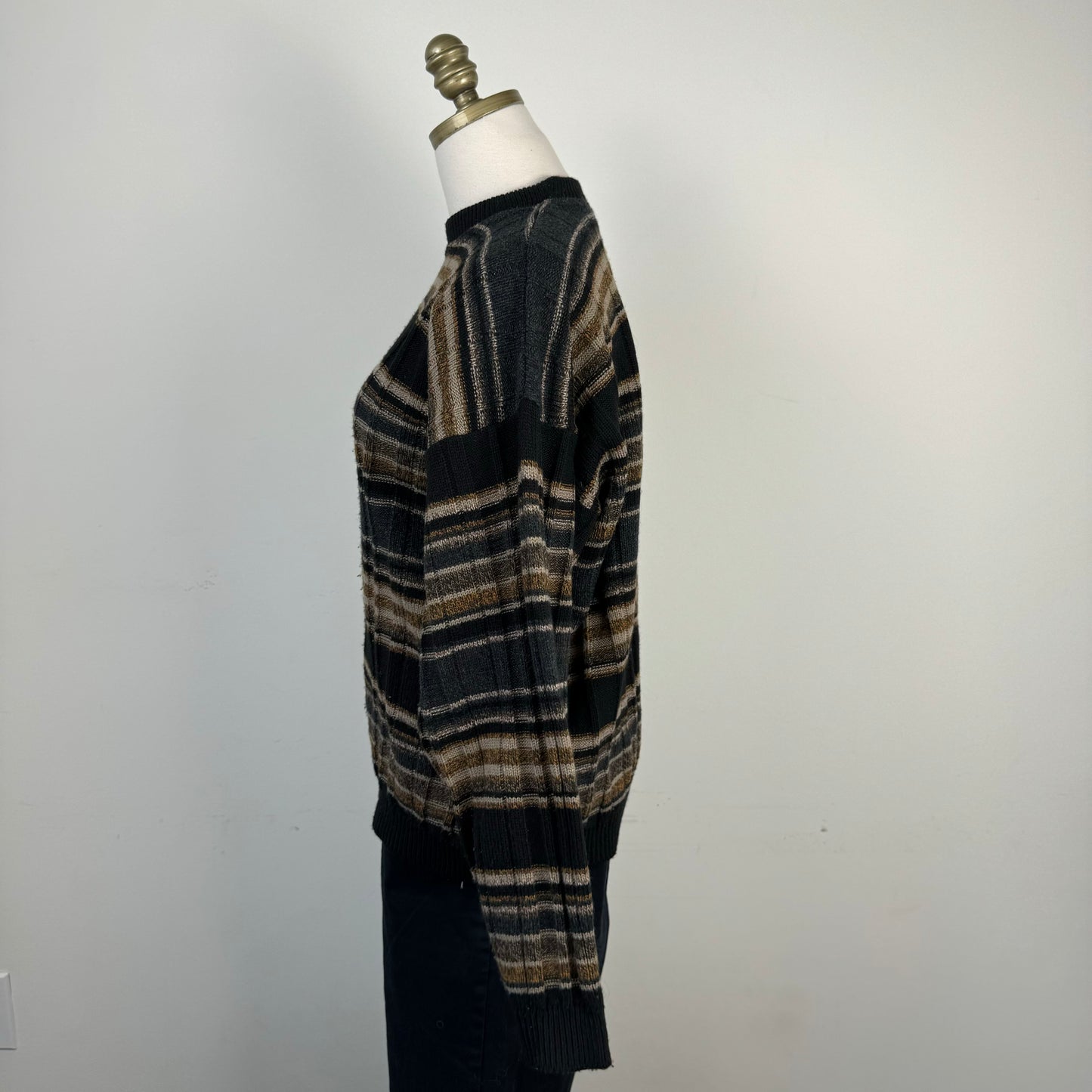 Brown and Black Striped Crewneck Sweater