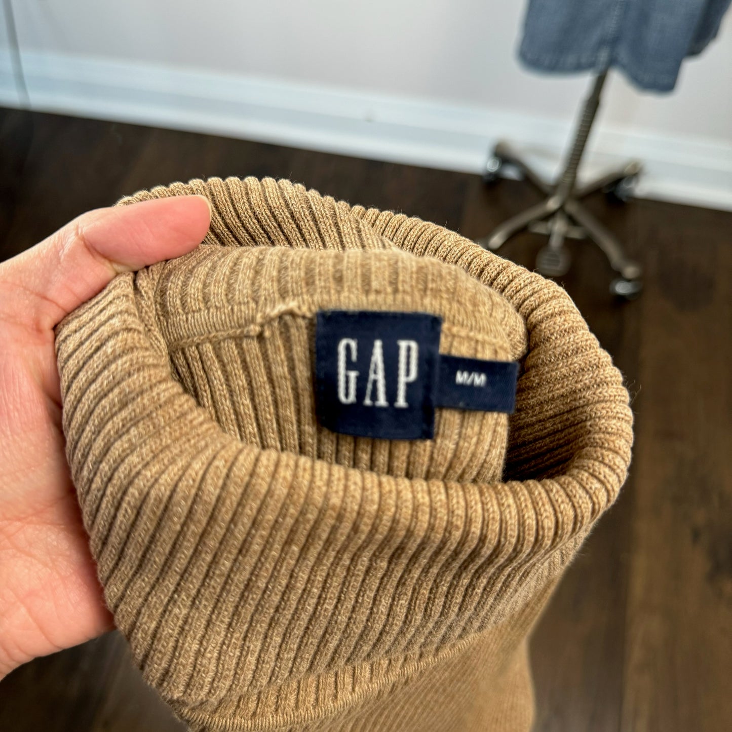 Sand Brown Ribbed Knit Turtleneck Sweater