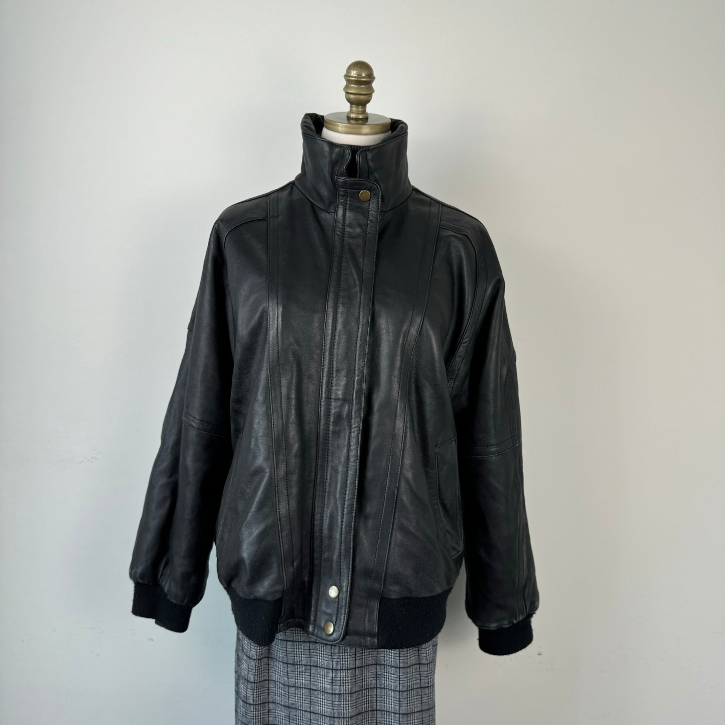Black Genuine Leather Bomber Jacket