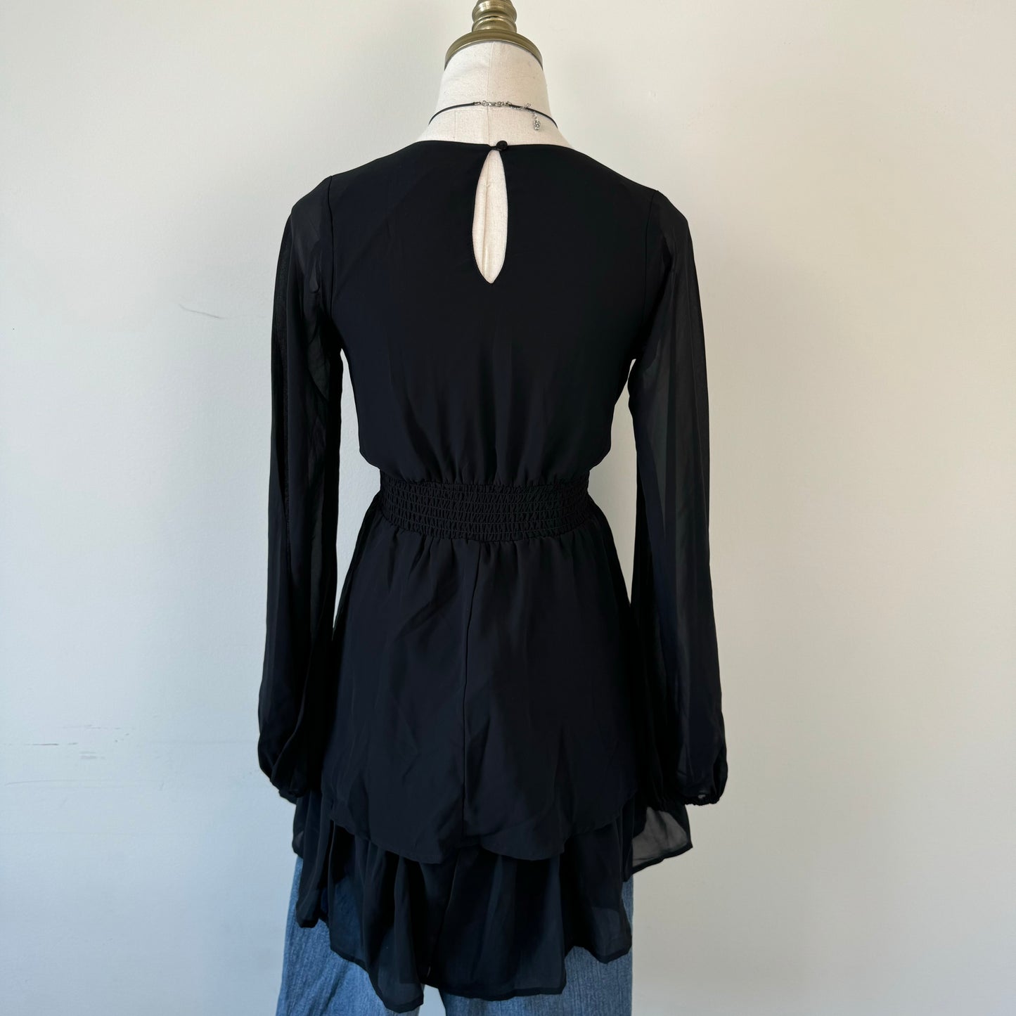 Black Chiffon Ruffled Mini Dress