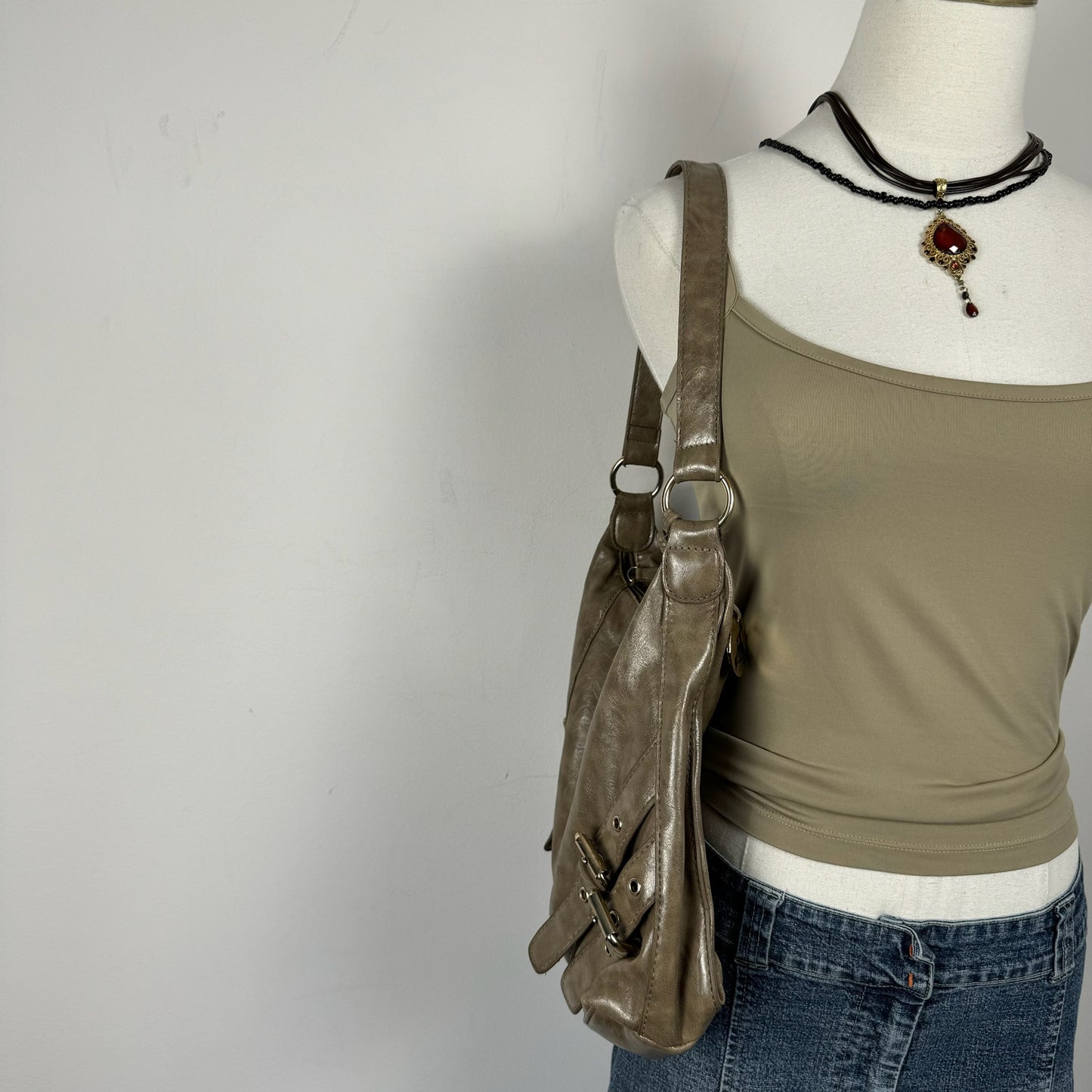 Mocha Brown Leather Buckled Shoulder Bag