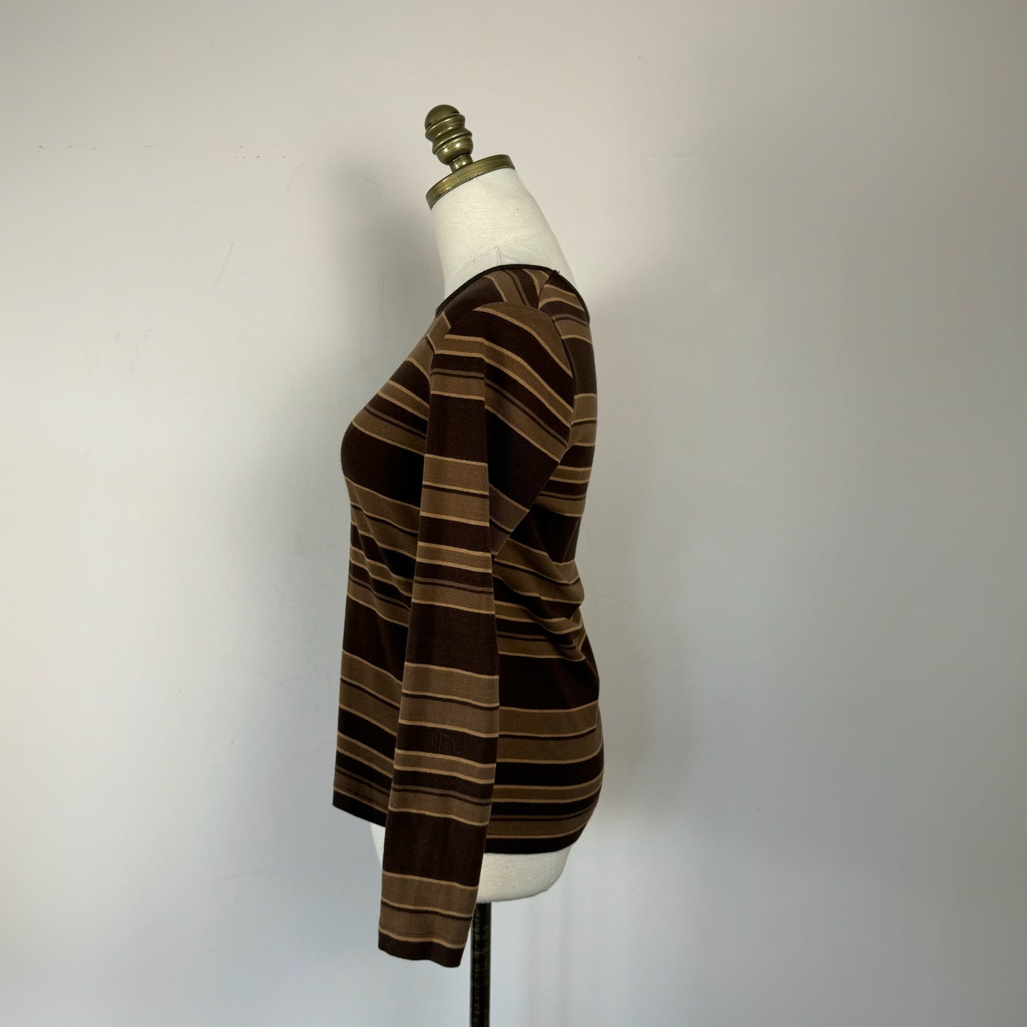 Brown Striped Fitted Long Sleeve Top