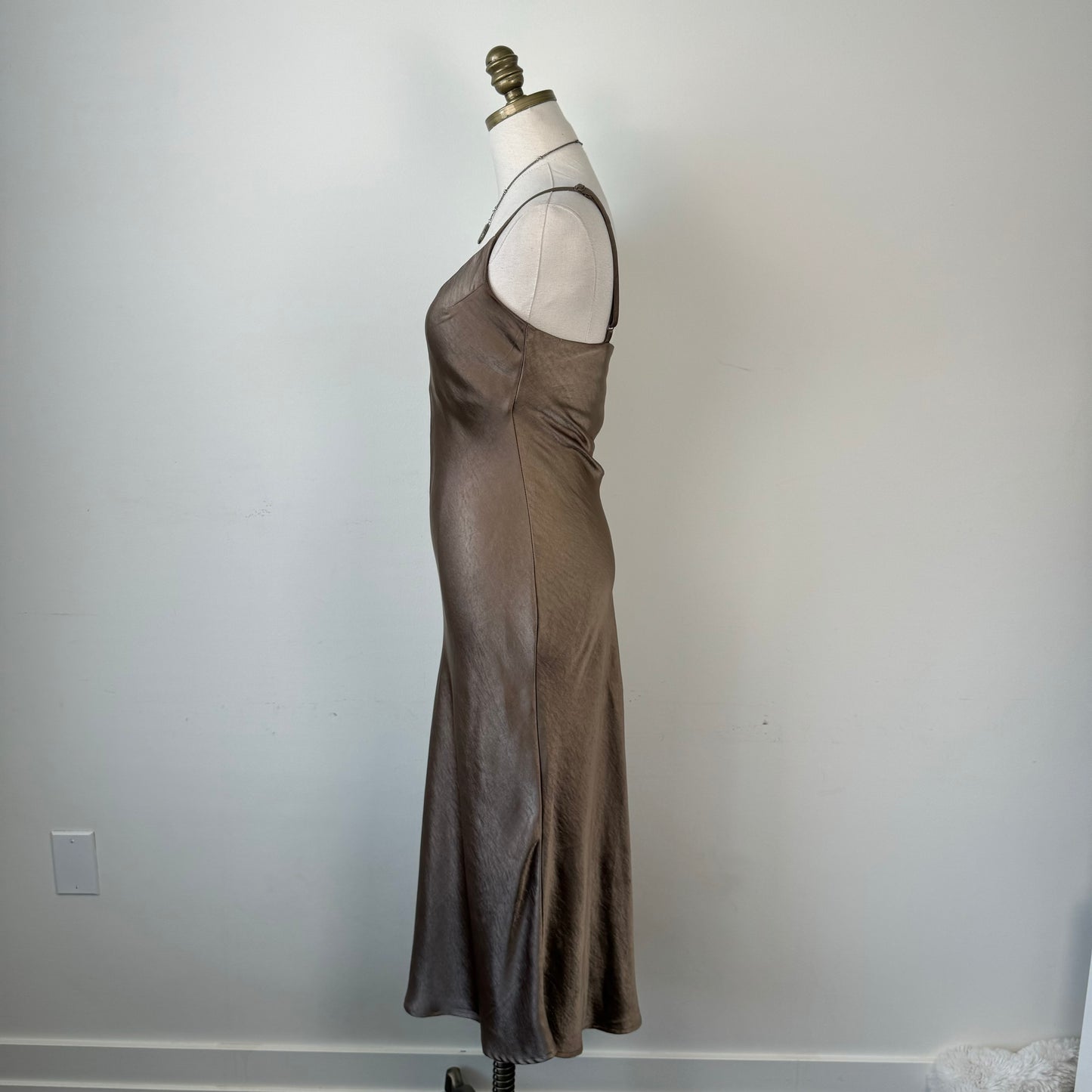 Brown Satin Midi Dress