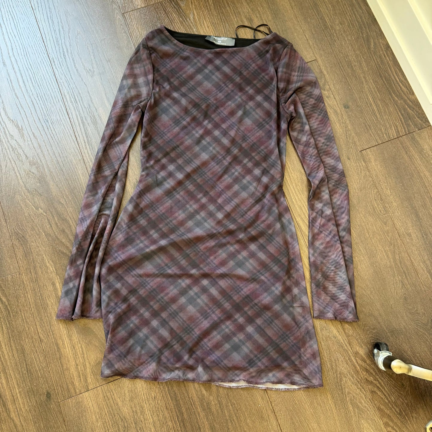 Plaid Mesh Overlay Mini Dress