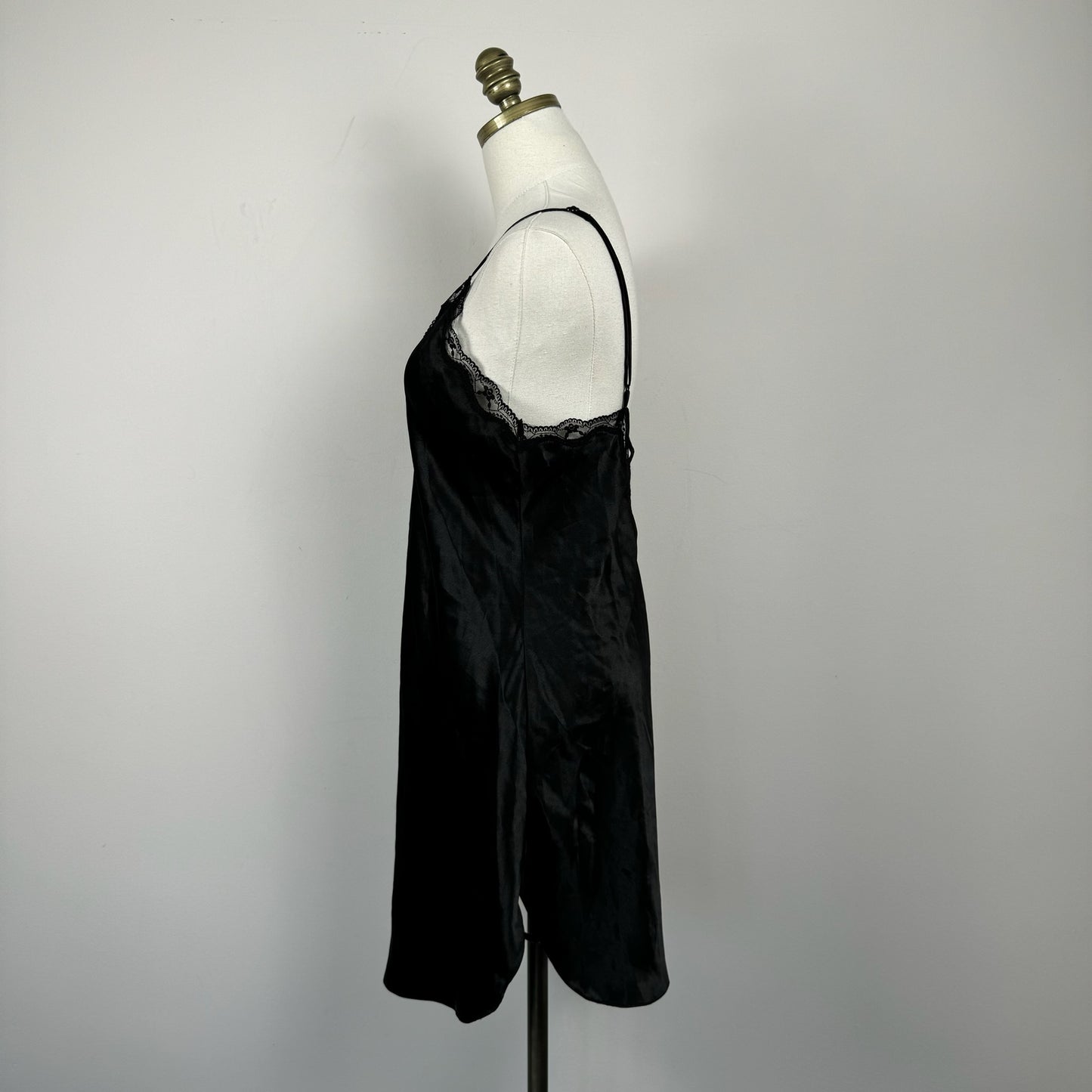 Black Silky Lace Trim Slip Dress