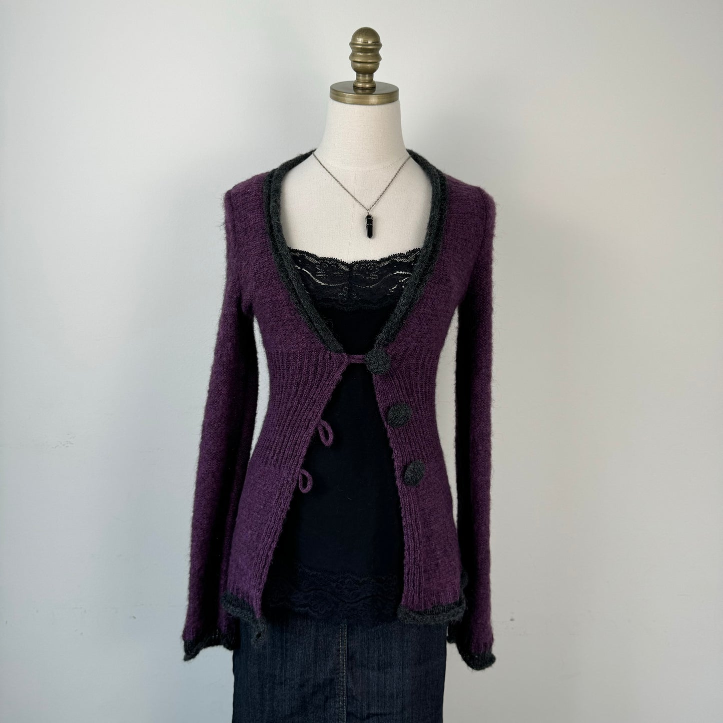 Fitted Purple Open Front Cardigan