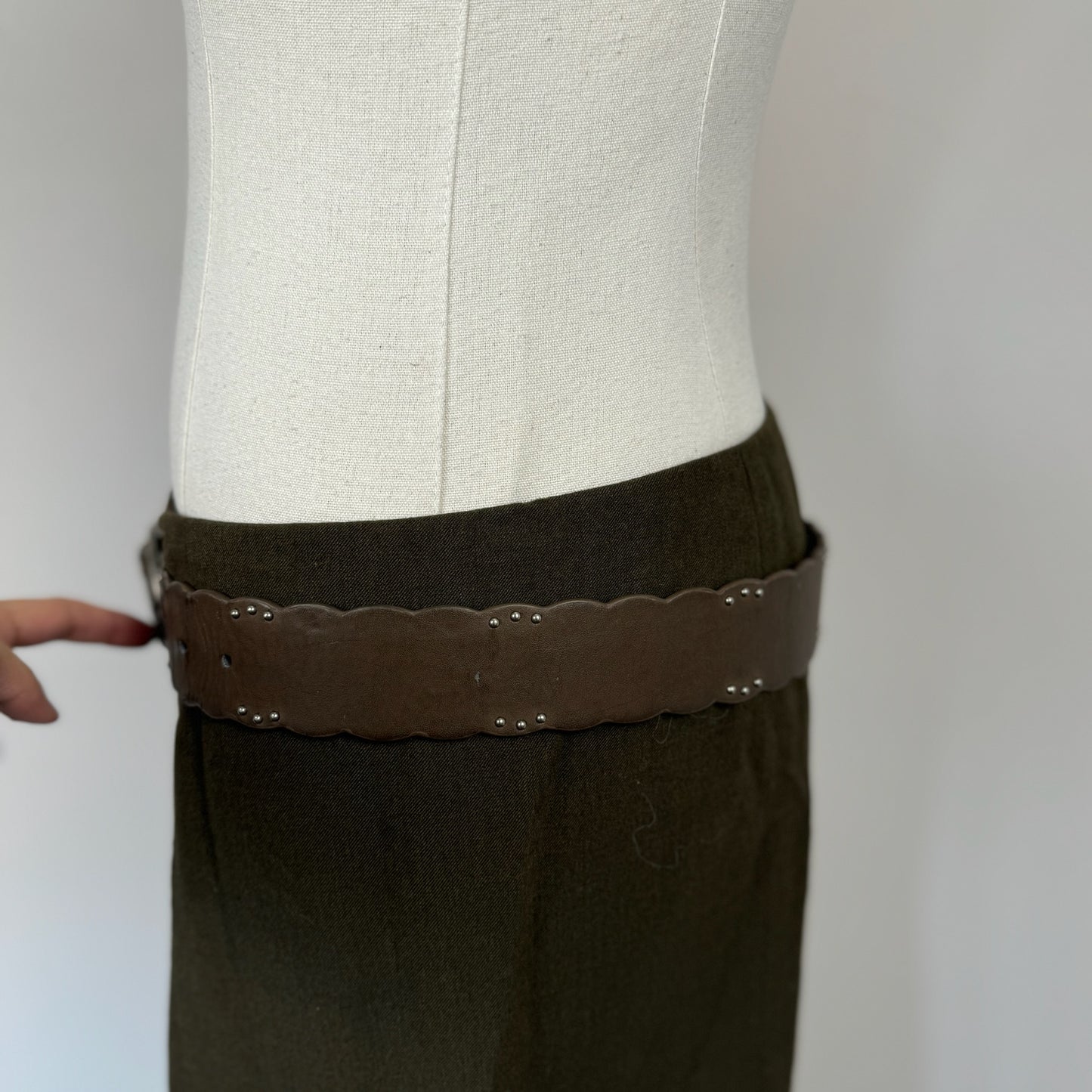 Vintage Brown Silver Studded Leather Belt