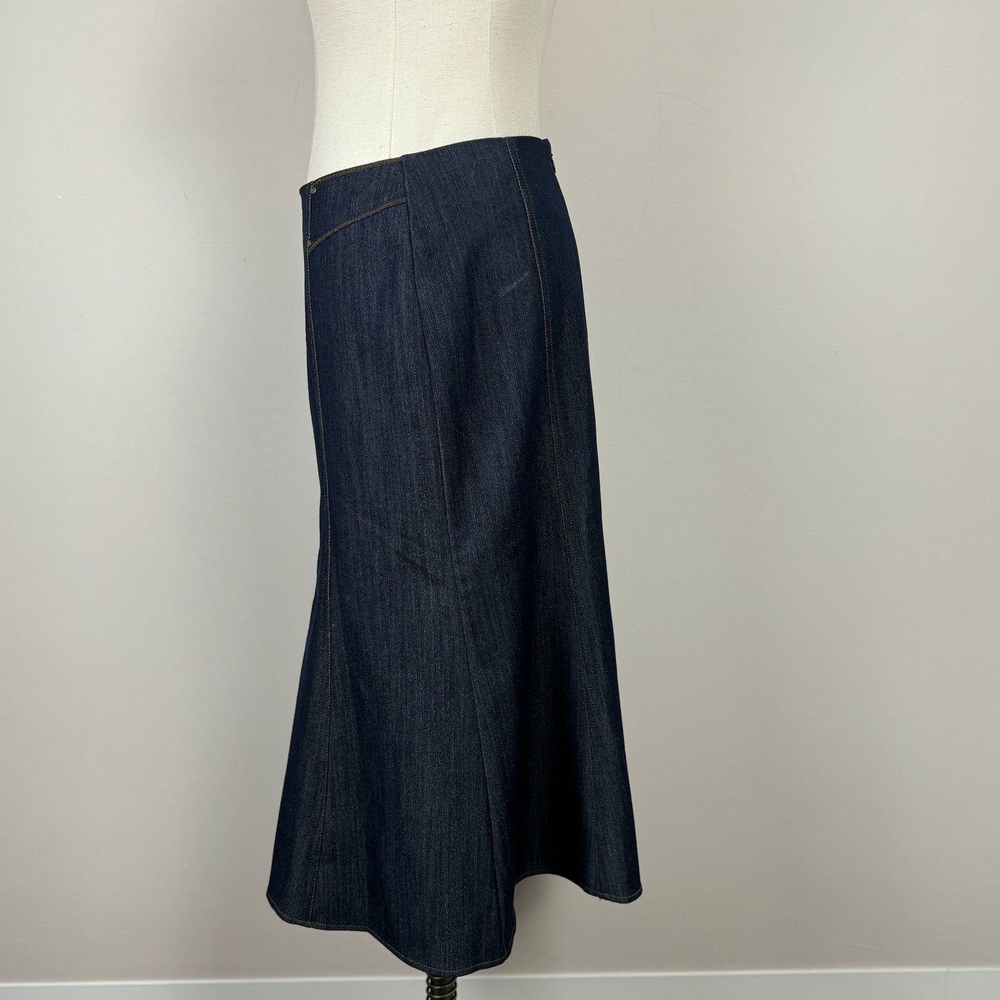 Vintage Dark Wash Denim Midi Skirt