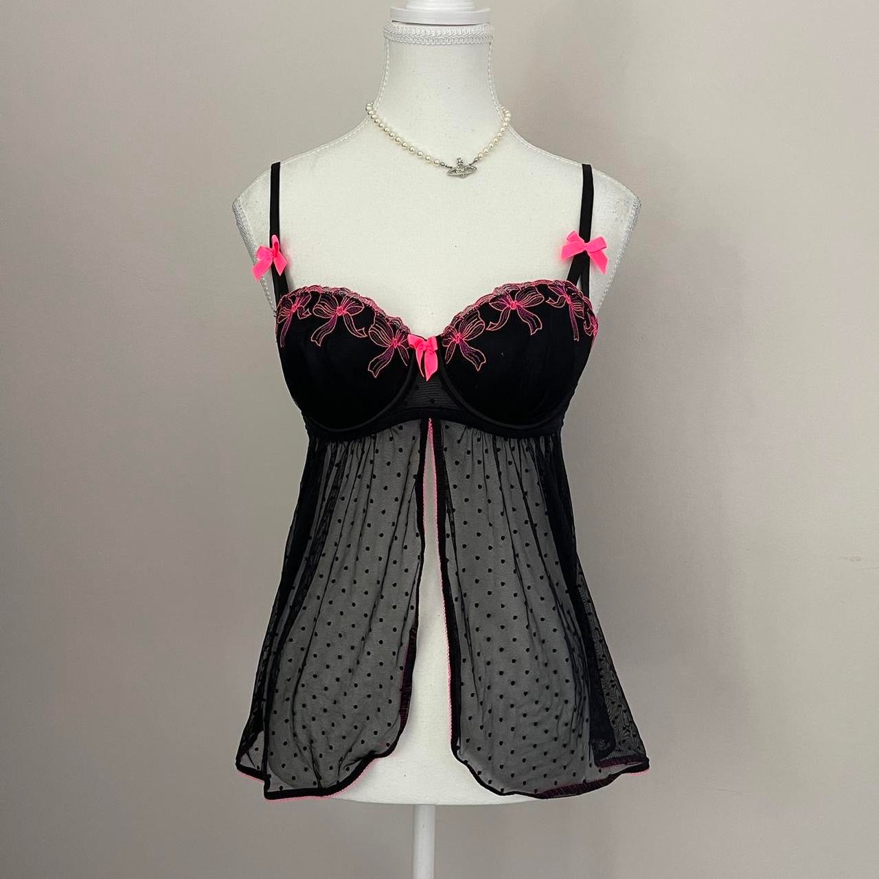 Vintage Victoria's Secret Black Sheer Nightie, Built-In Underwire