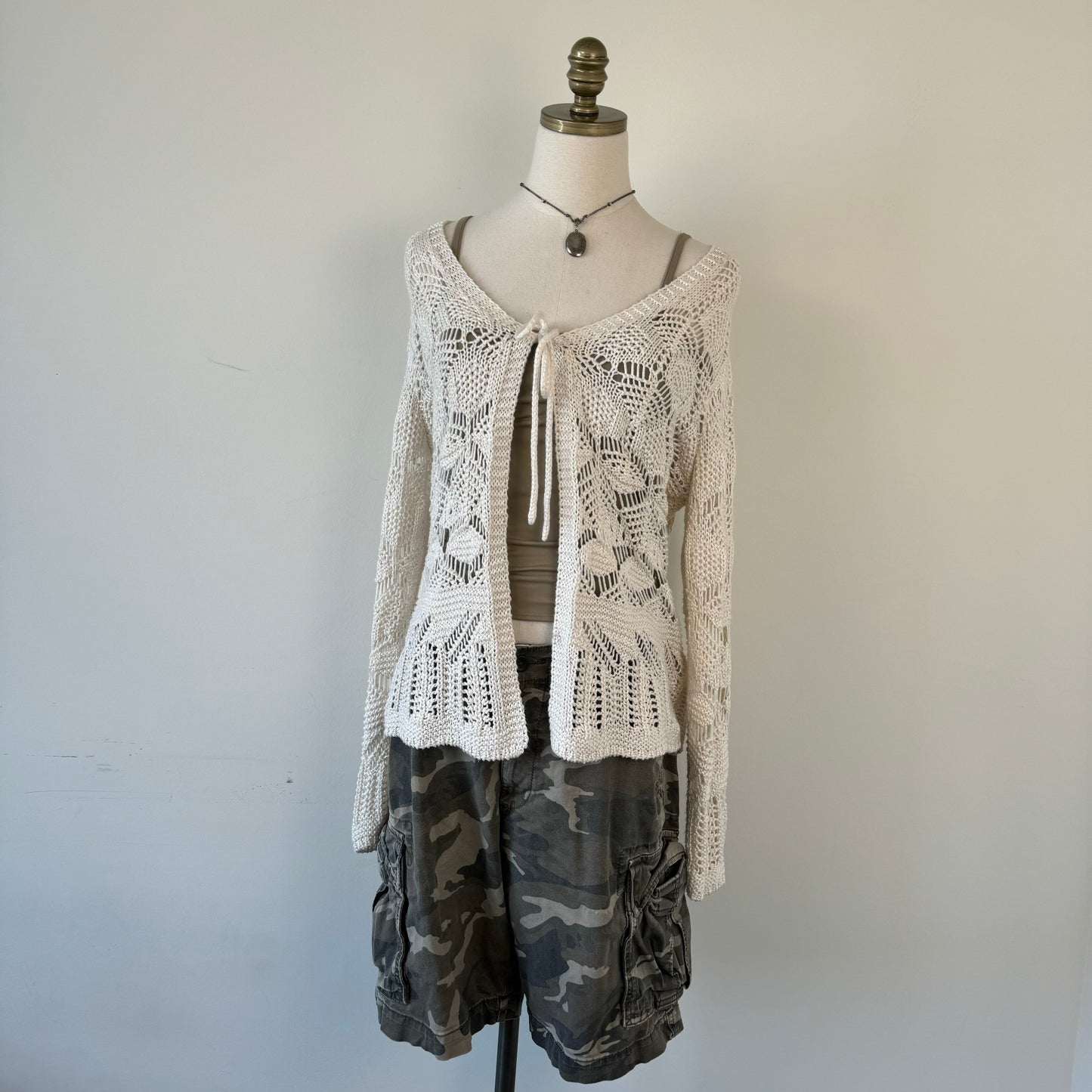 Open Front Tie Up Crochet Cardigan