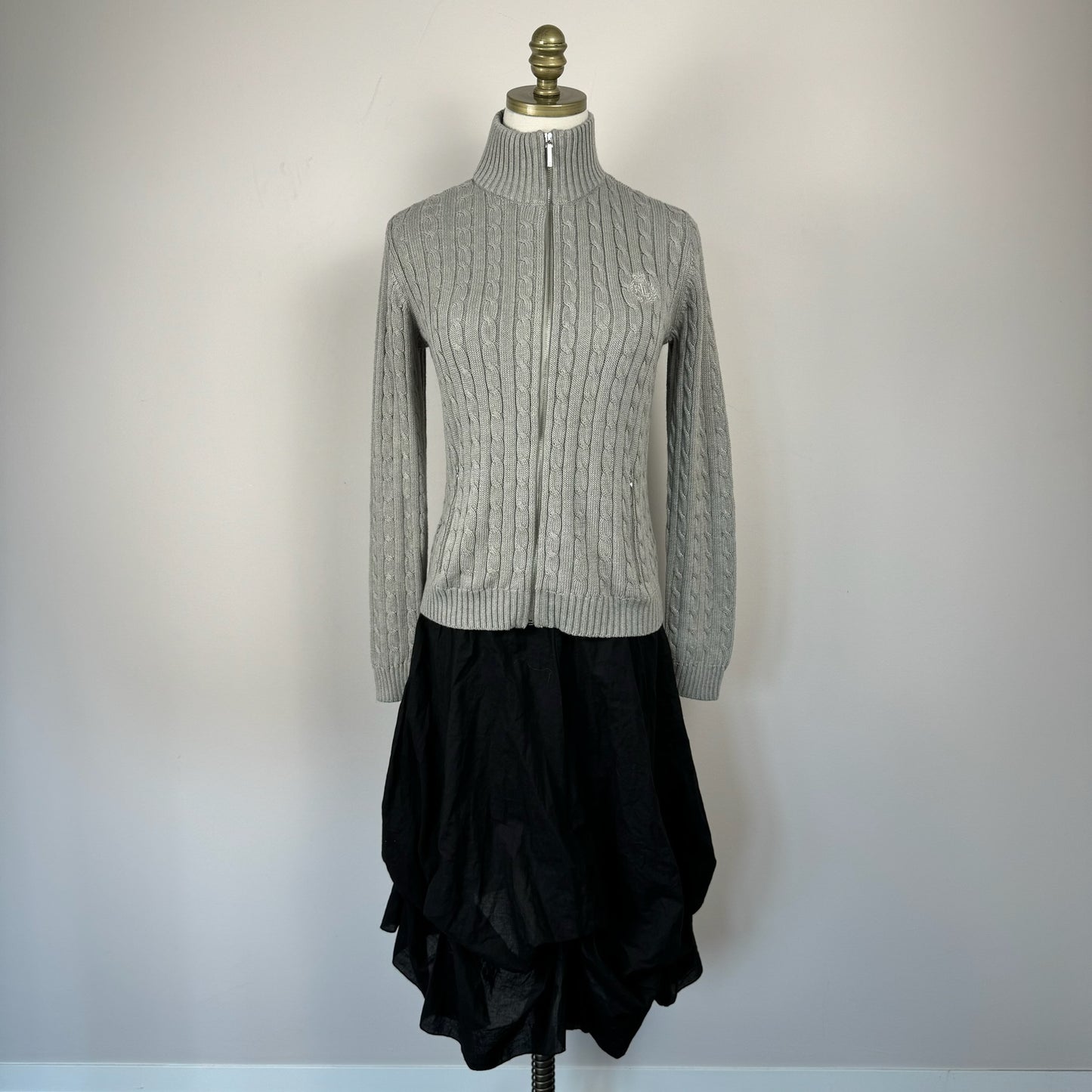 Polo Cable Knit Zip Up Sweater