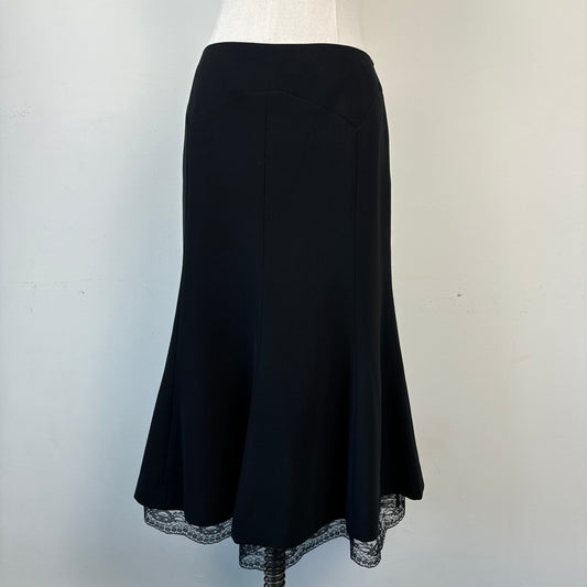 Black Lace Trim Midi Skirt