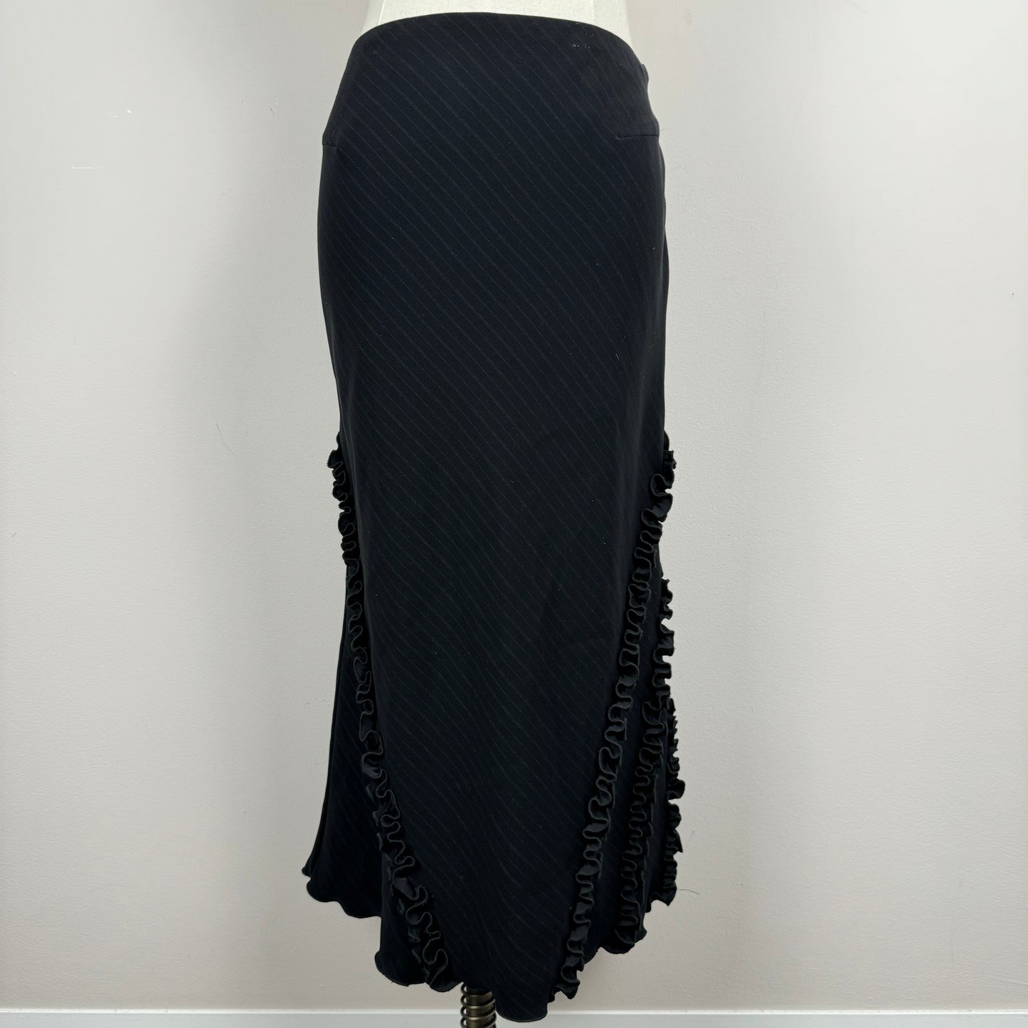 Black Pinstripe Midi Skirt