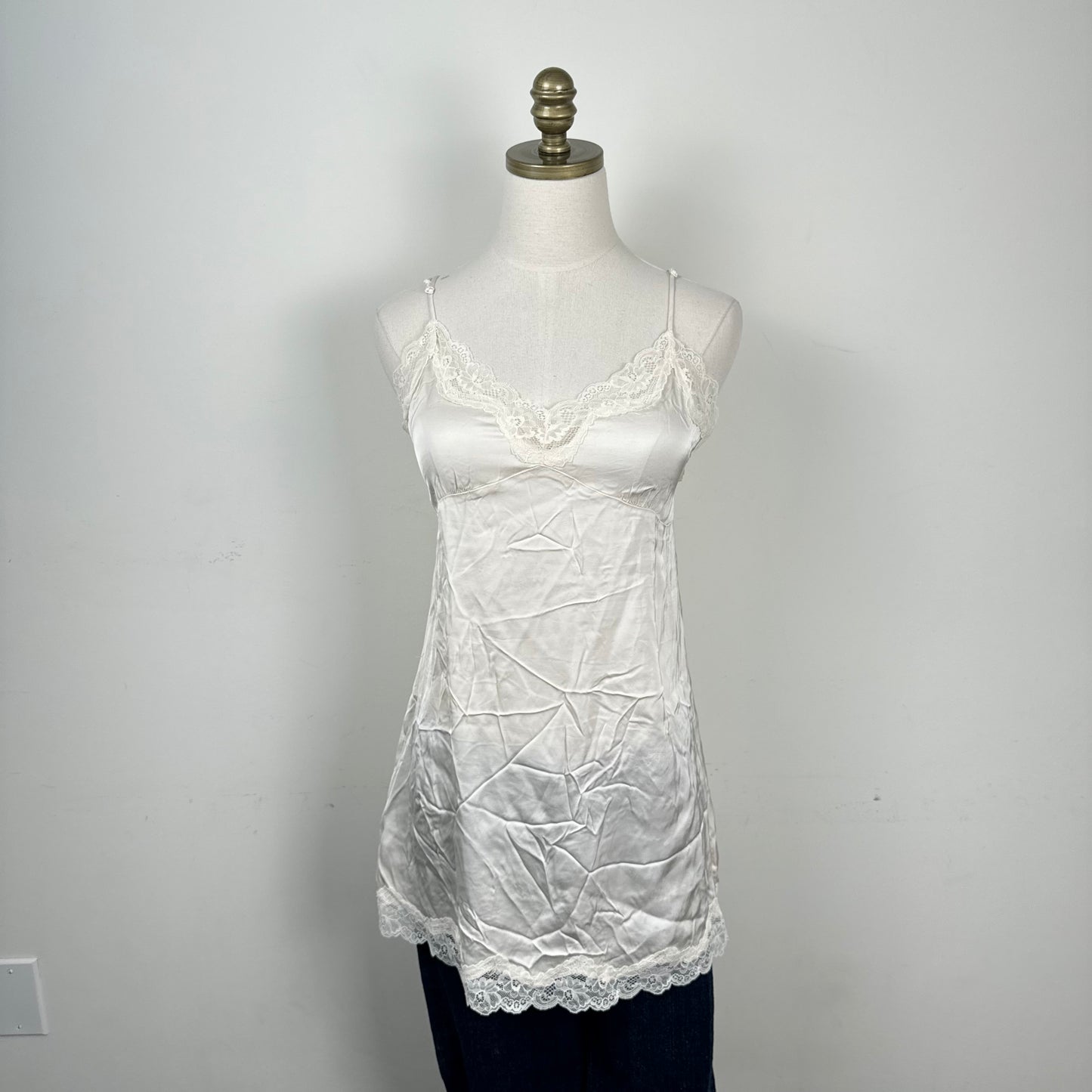 Satin Lace Trim Babydoll Slip Dress