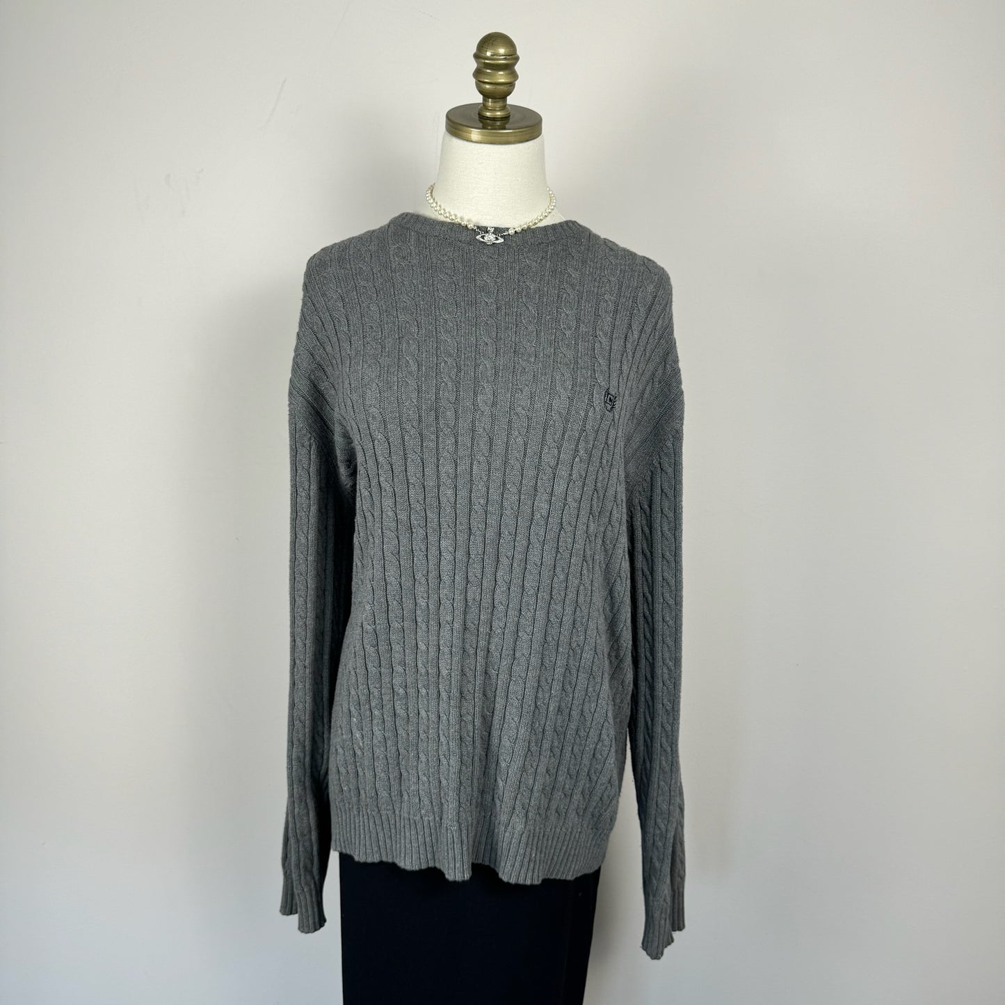 Oversized Grey Cable Knit Sweater