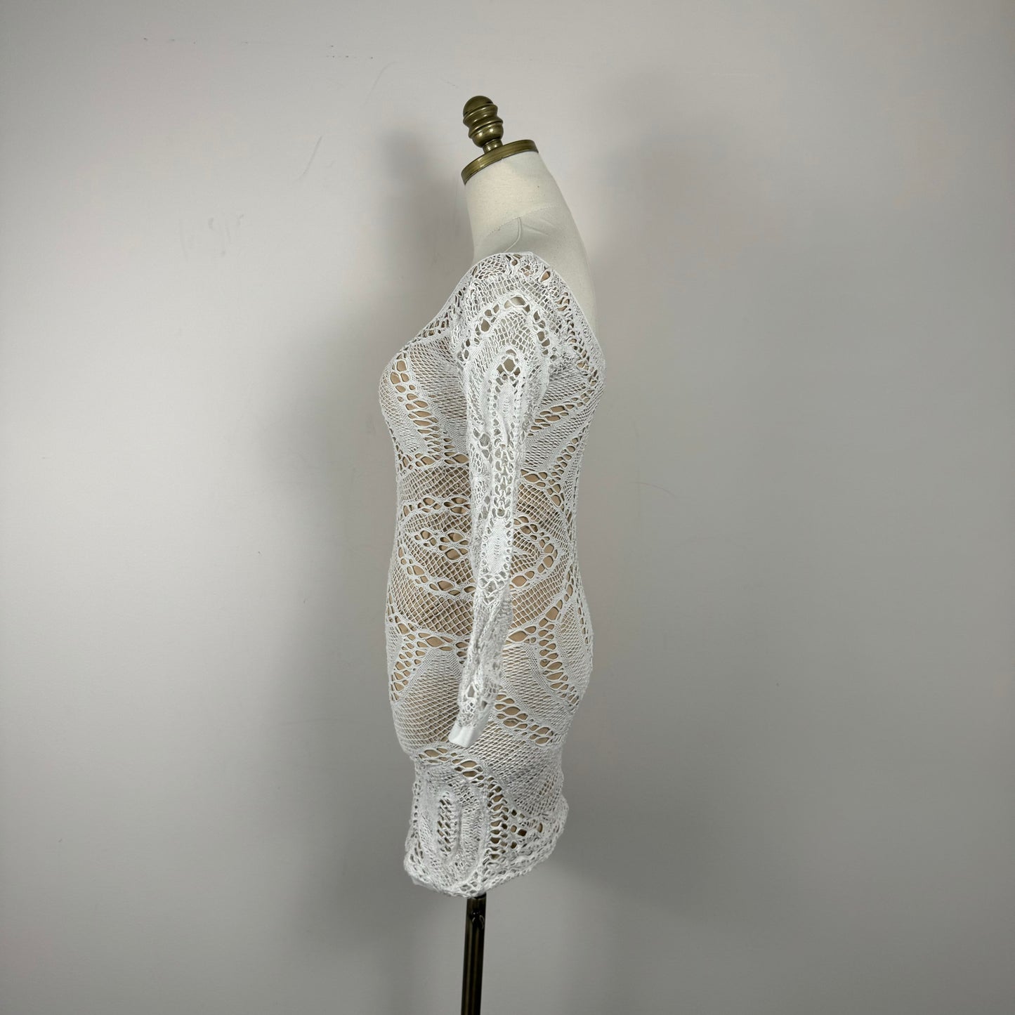 Cream Mesh Knit Mini Dress