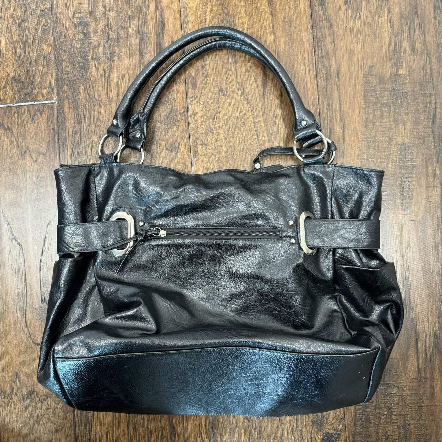 Oversized Black Leather Shoulder Bag