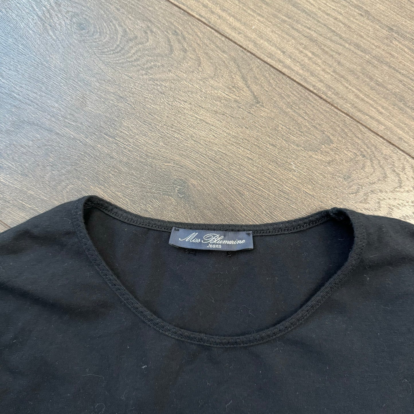 Blumarine Rhinestone Leather and Lace Long Sleeve Top