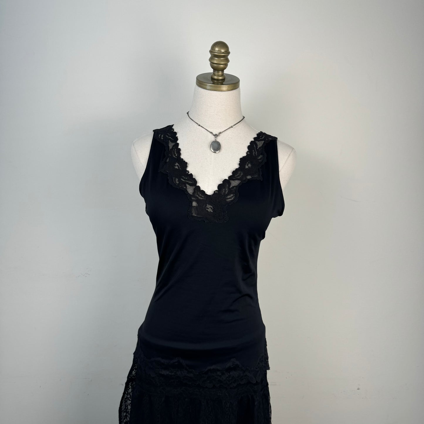 Black Lace Trim Tank Top