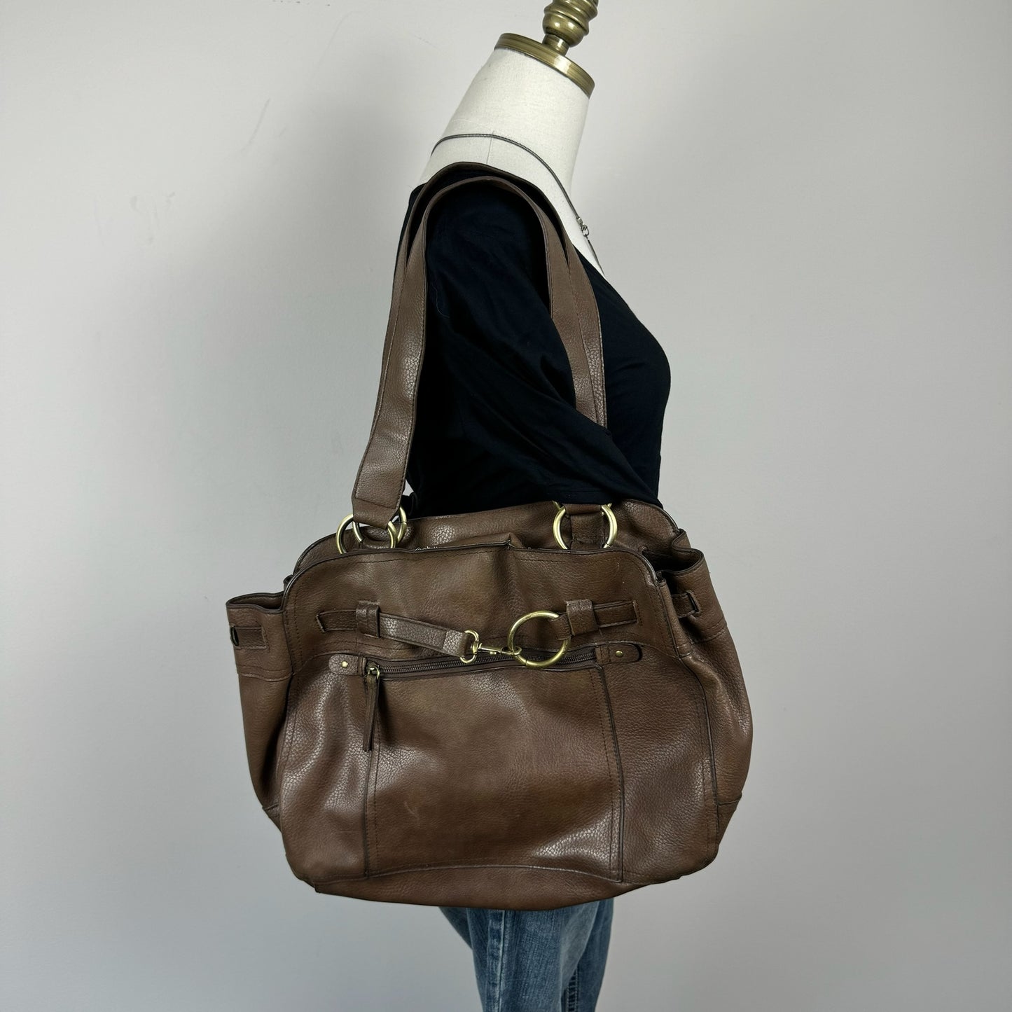 Boho Brown Gold Buckle Leather Shoulder bag.