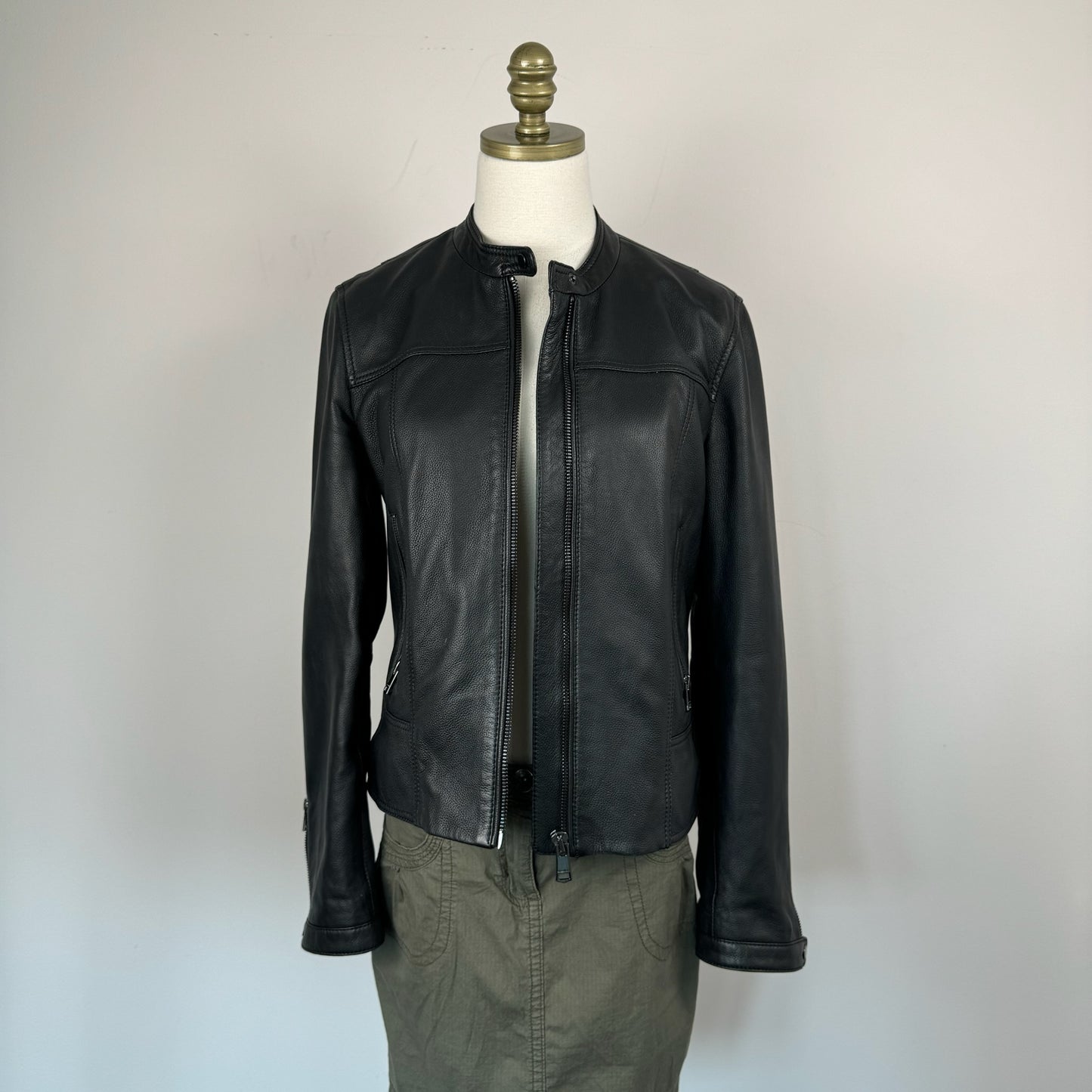 Black Faux Leather Fitted Moto Jacket
